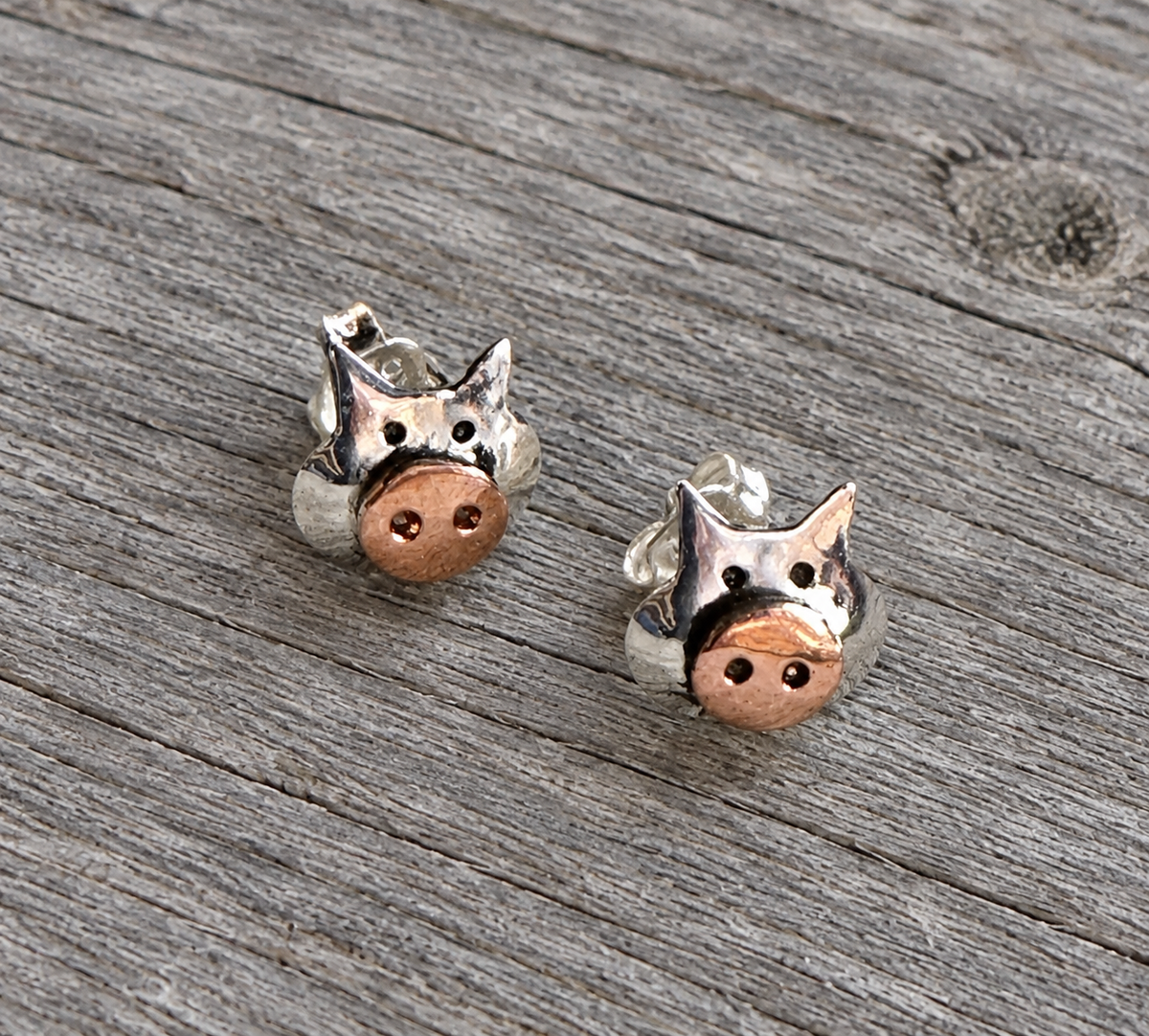 Copper & Sterling Silver Piggy Stud Post Earrings