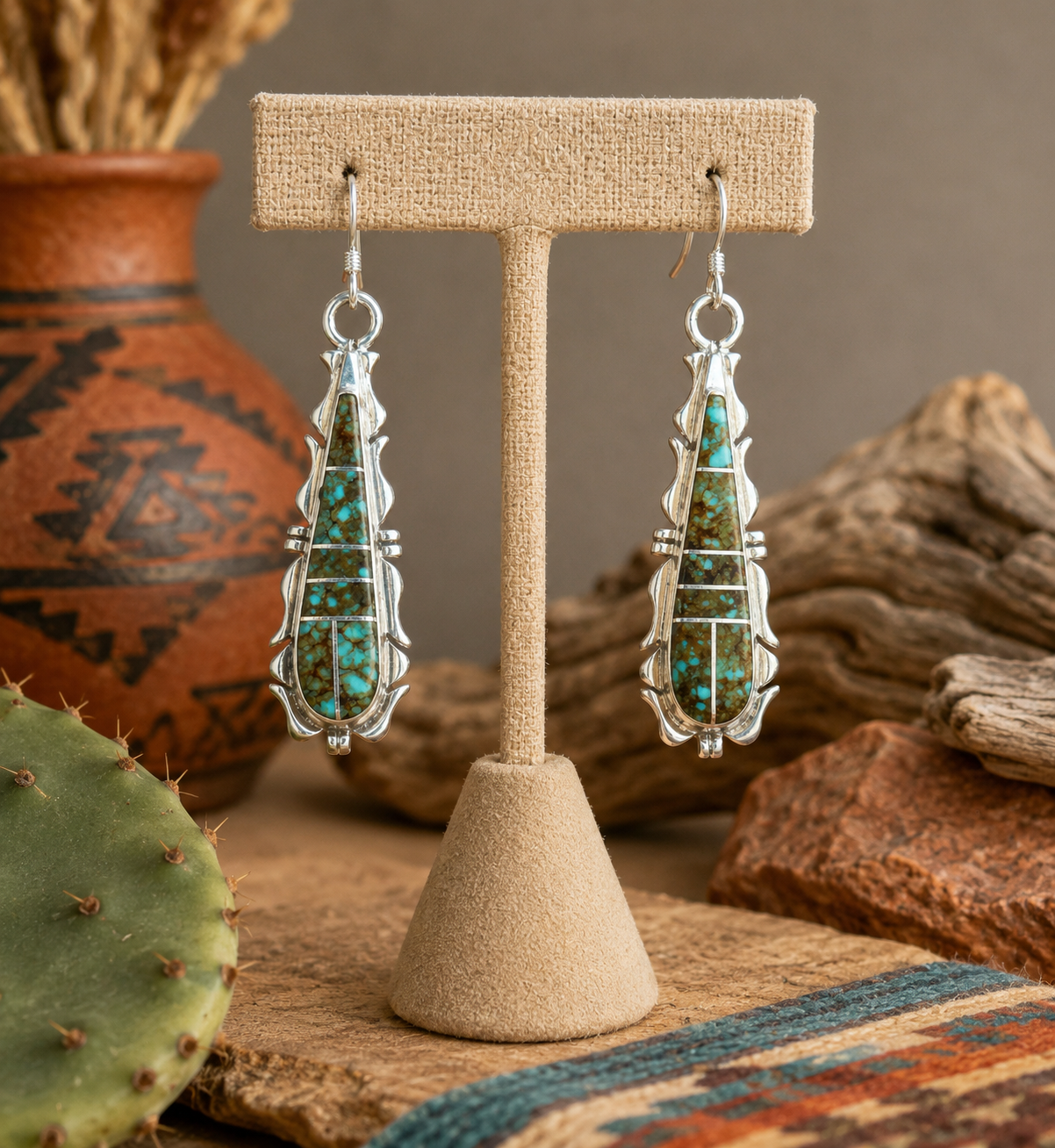 Handcrafted Turquoise 8 & Sterling Silver Jagged Club Dangle Earrings