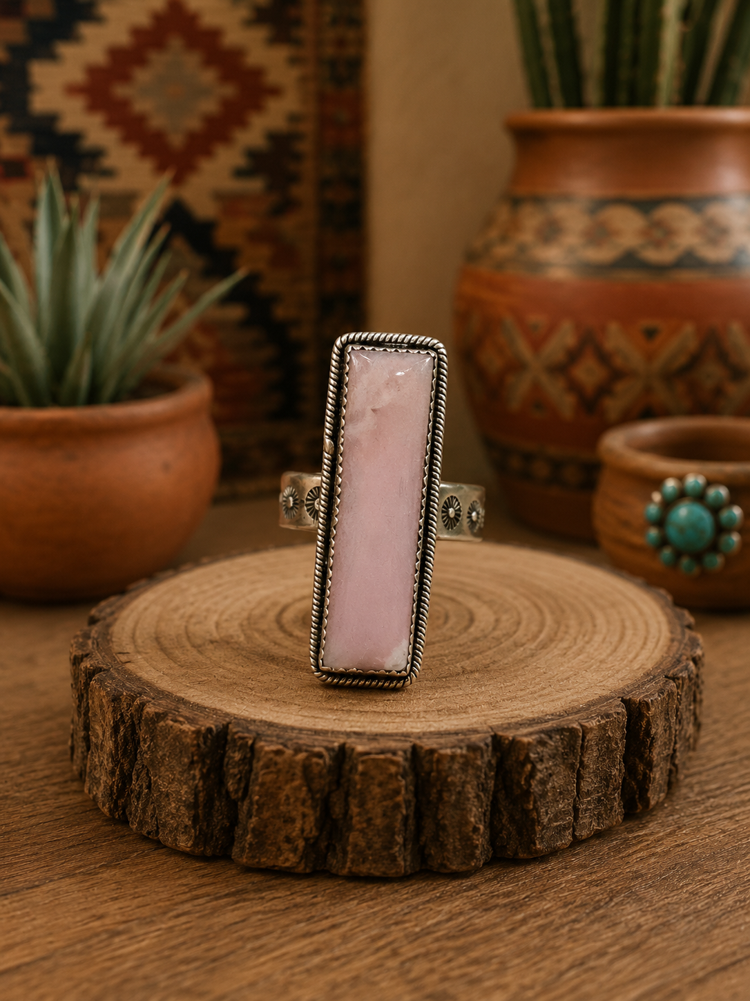 Nizhoni Traders Pink Conch & Sterling Silver Adjustable Bar ring