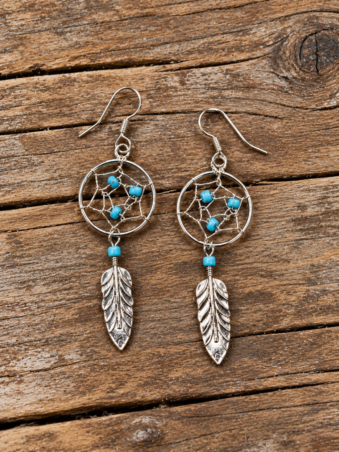 Handmade Turquoise & Sterling Silver Dreamcatcher Earrings