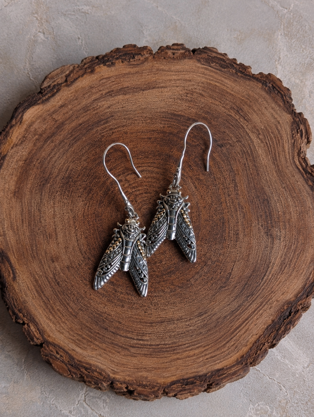 Sterling Silver Cicada Earrings With 18k Gold Accents
