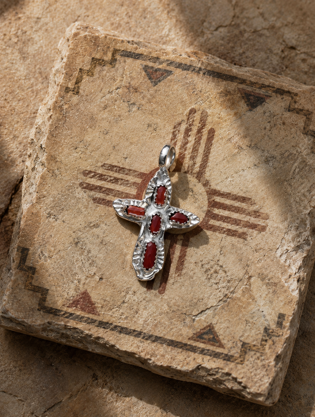 Handcrafted Red Coral Sterling Silver Cross Pendant