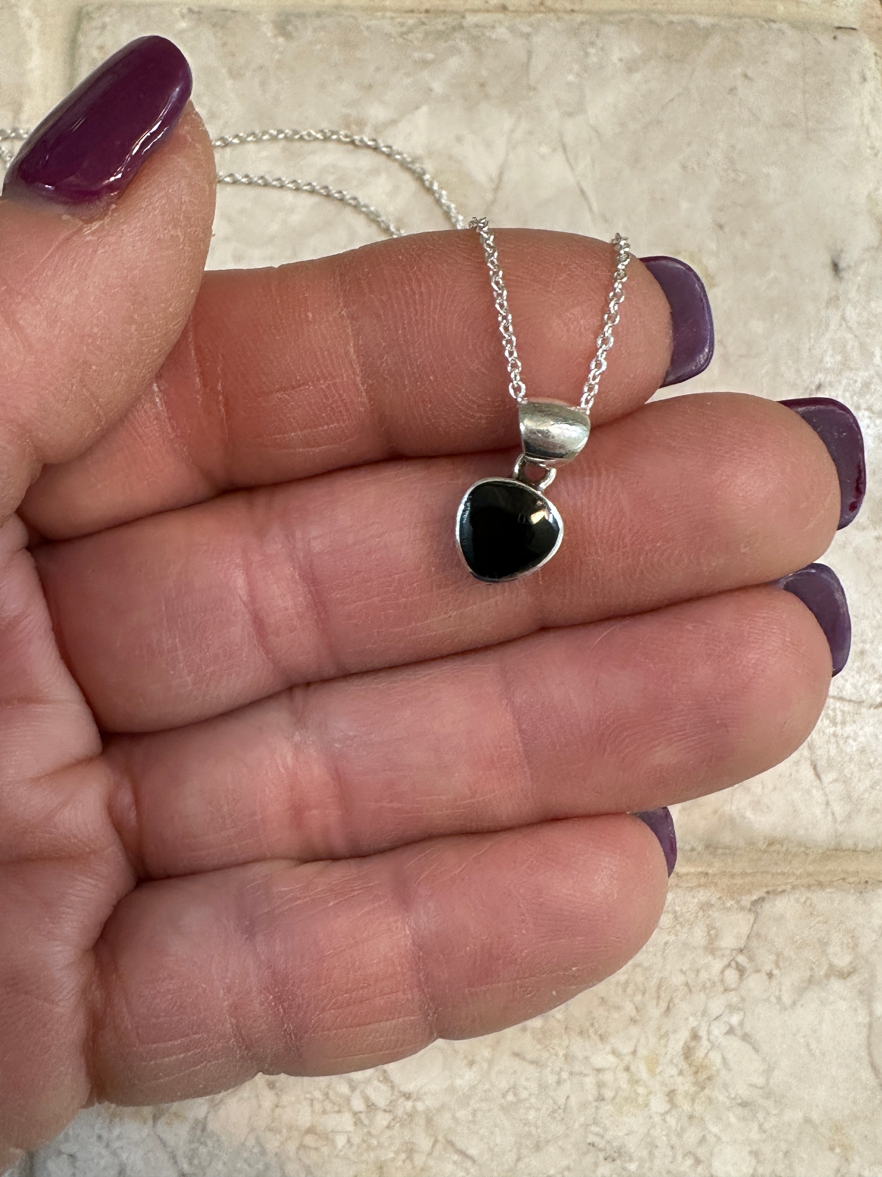 Petite Black Onyx Pendant & Sterling Silver Necklace