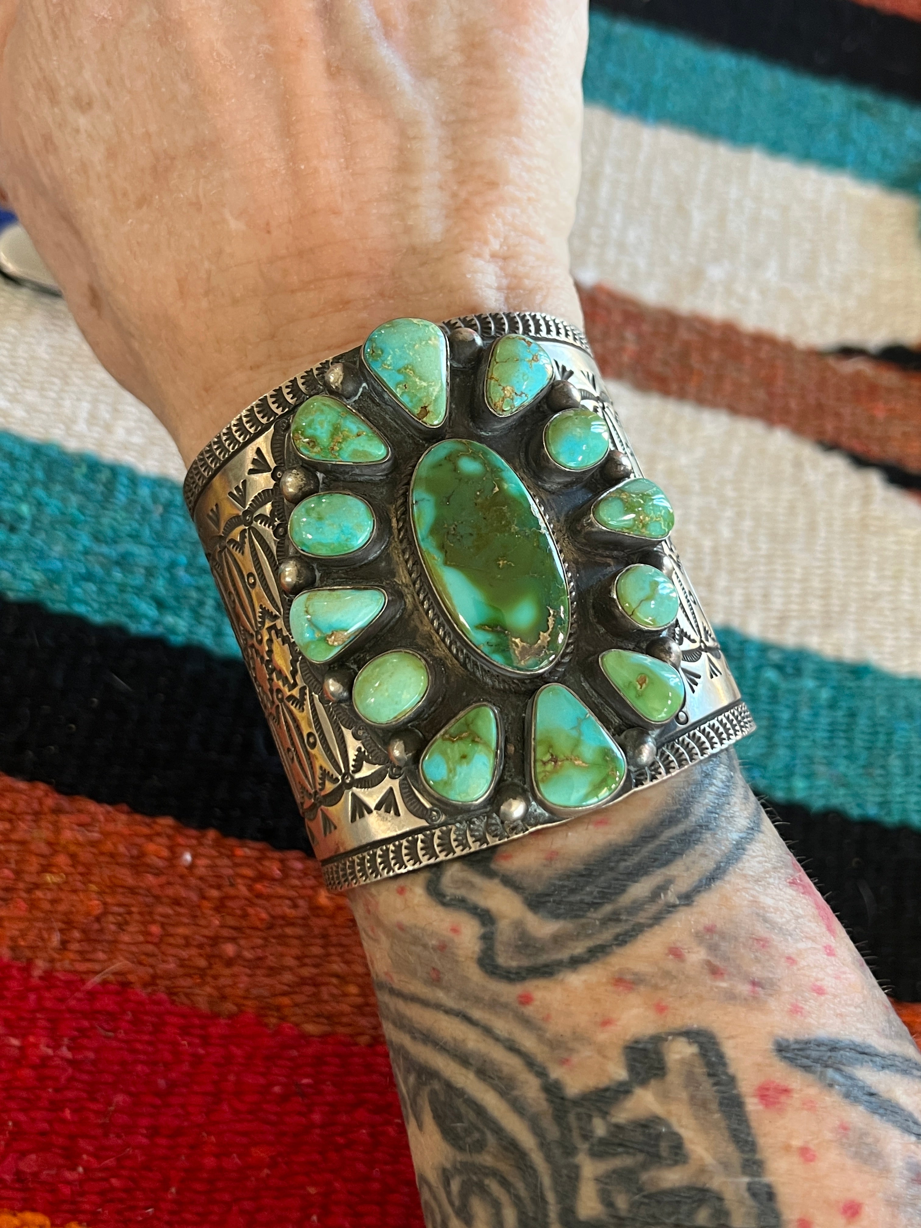 Handcrafted Hefty Sterling Silver and Sonoran Turquoise Cuff Bracelet by Herman Smith /