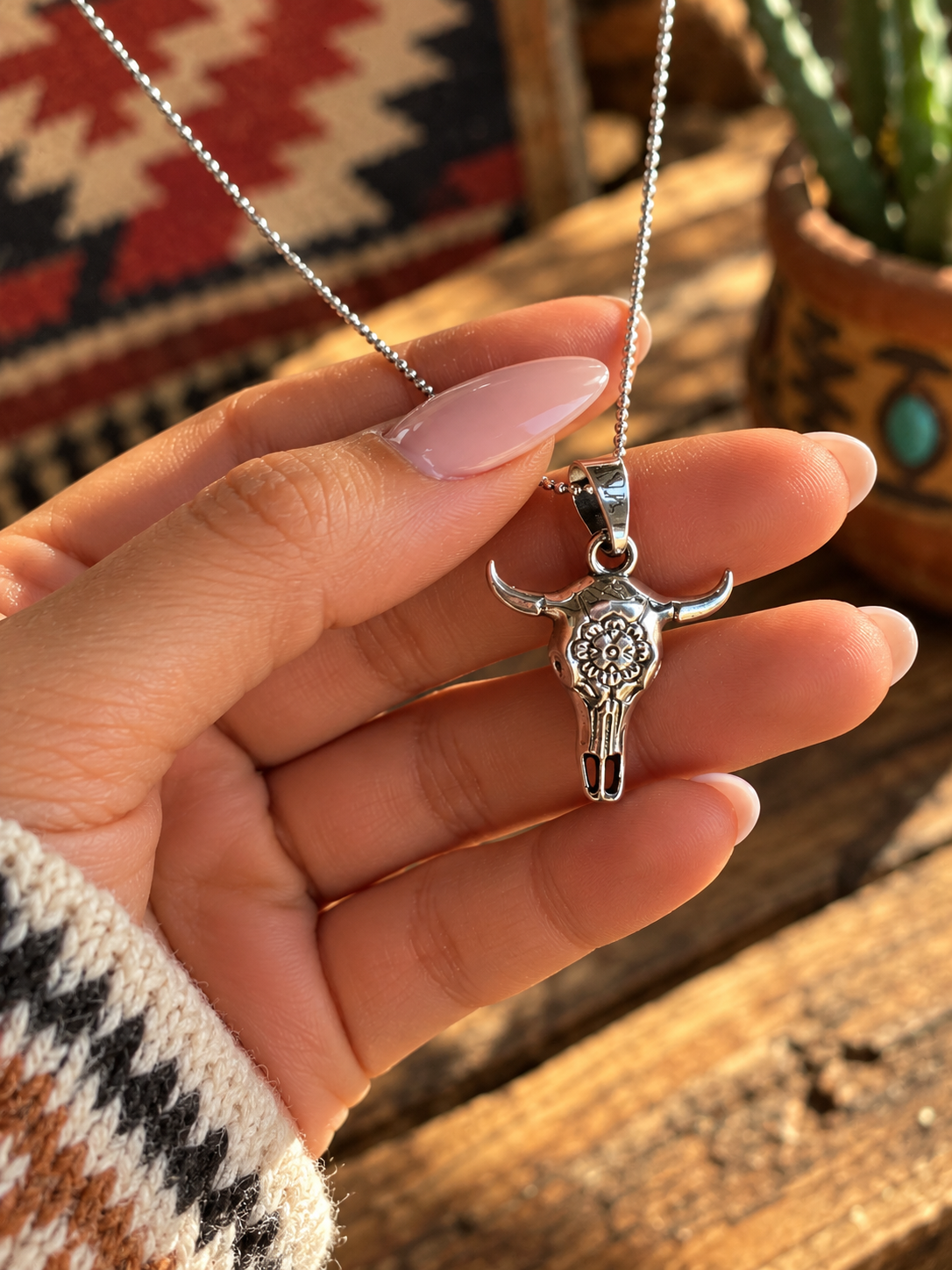 Sterling Silver Steer Head Necklace- Sm