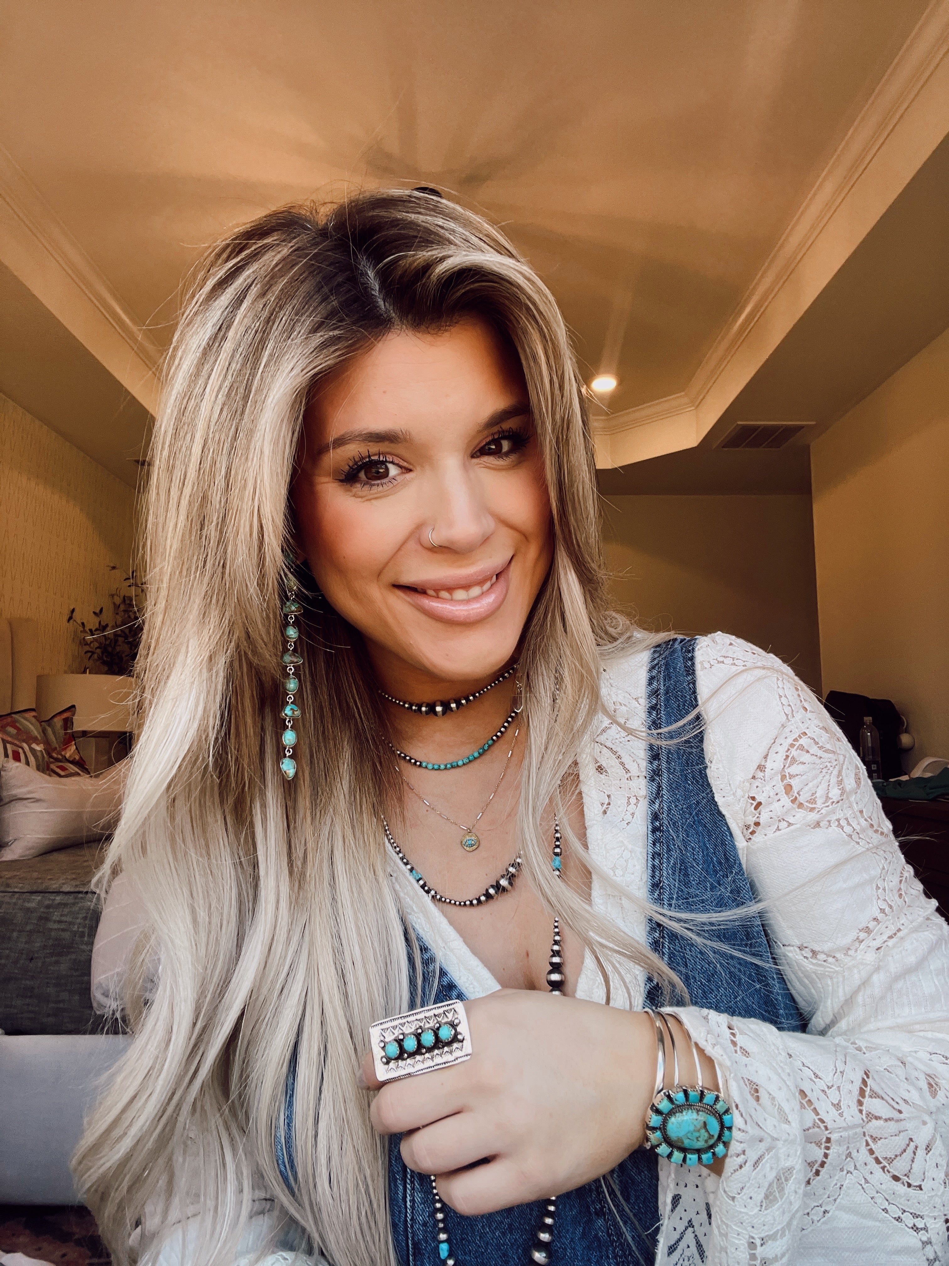 Cassidy Collection Handmade Honky Tonk Natural Royston Turquoise and Sterling Silver Dangles