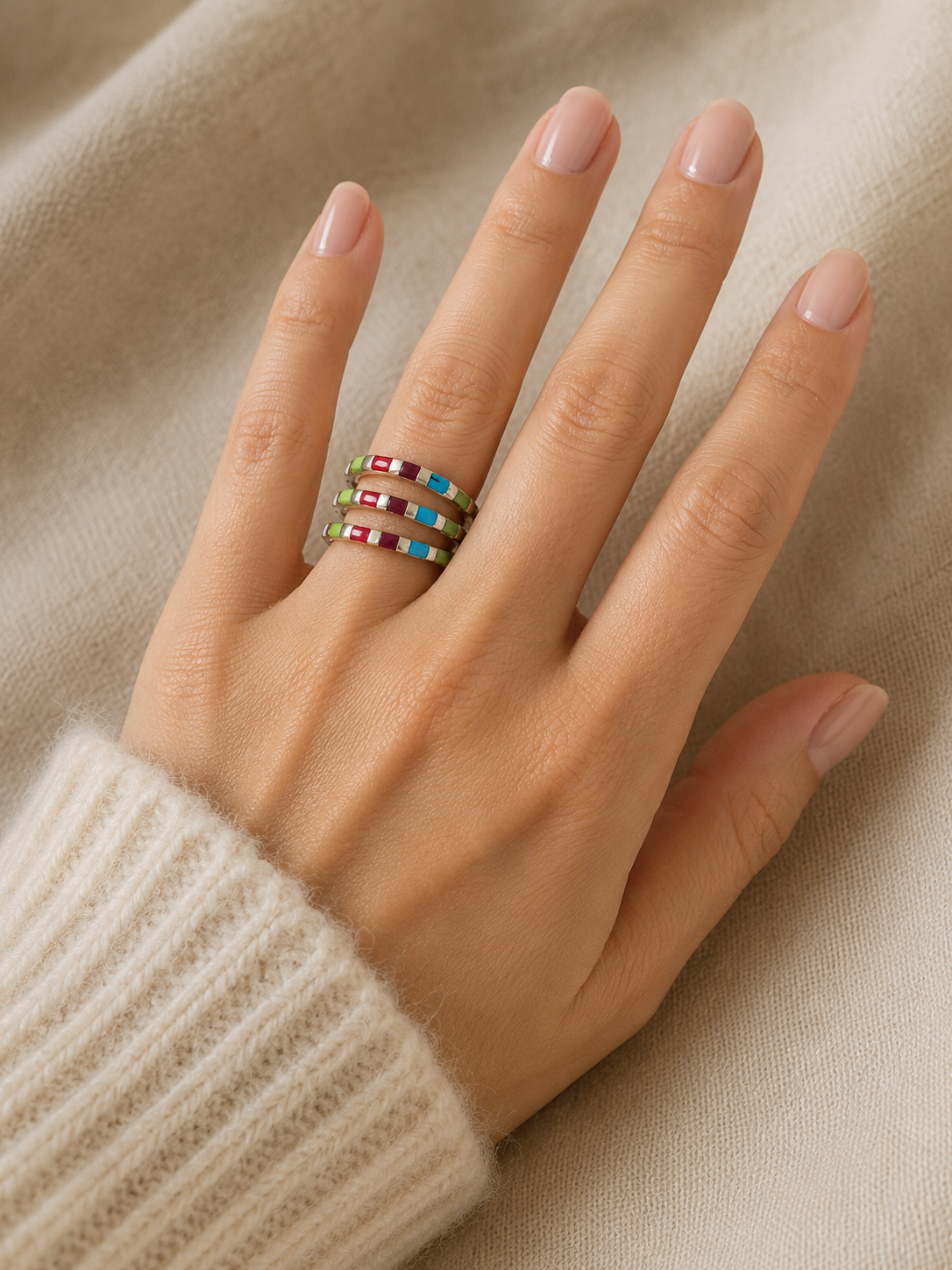 Multistone 3 Row Sterling Silver Ring