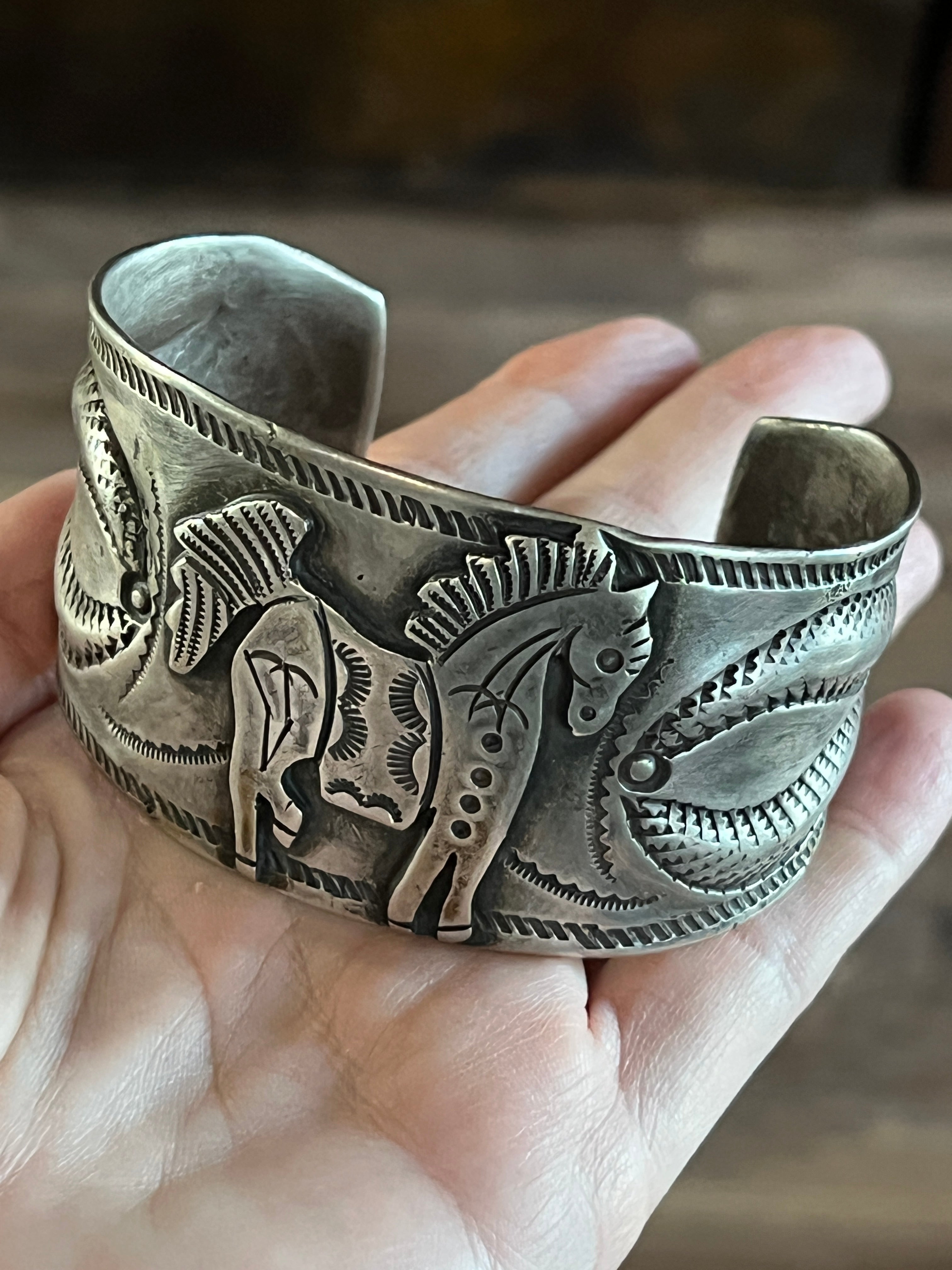Handcrafted & Hand Forged Old Pawn Sterling Silver Ingot Cuff Bracelet by Santa Fe Artist, Buffalo: The Equine