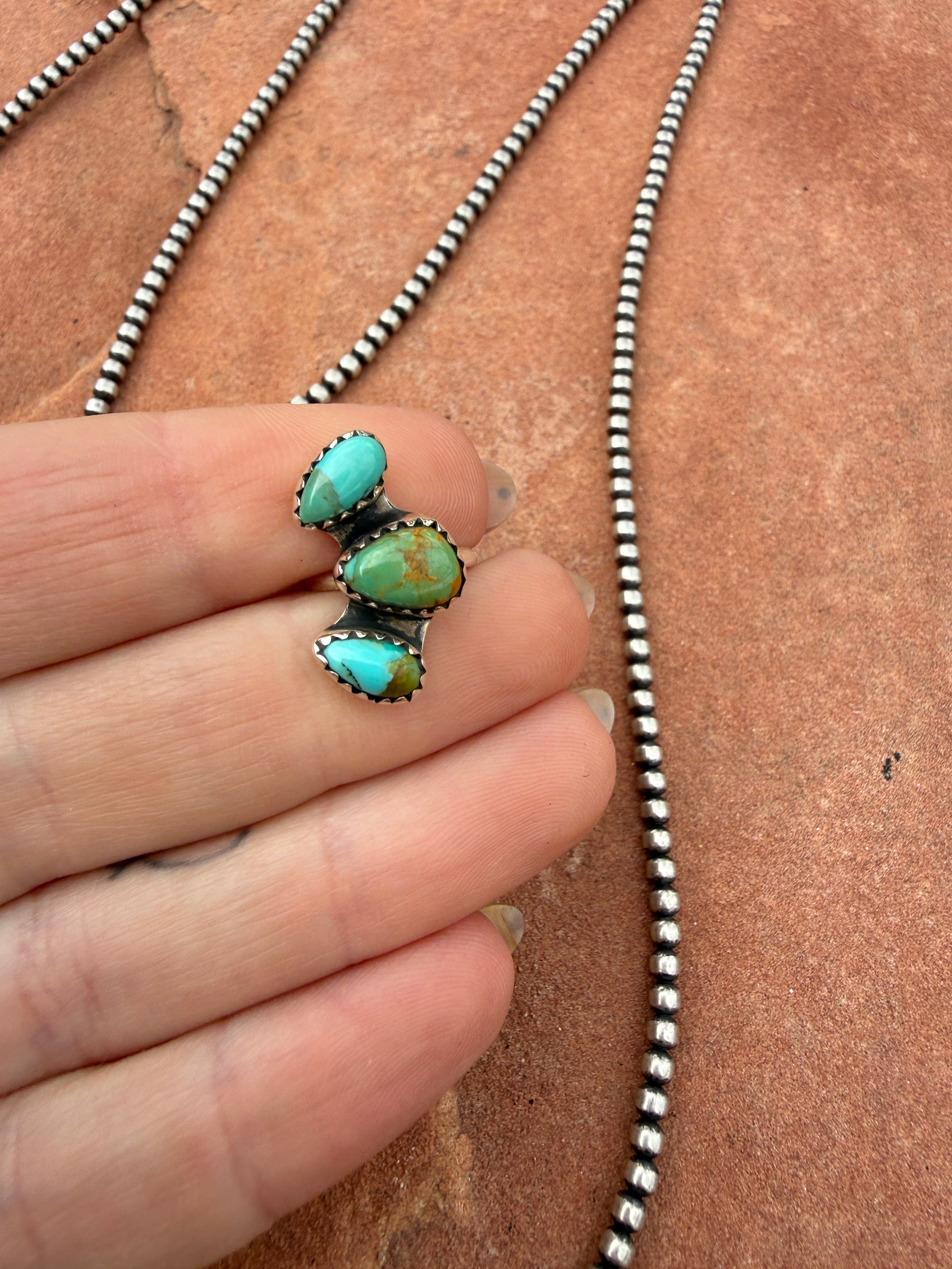 Handmade Kingman Turquoise & Sterling Silver 3 Stone Ear Cuff By Nizhoni