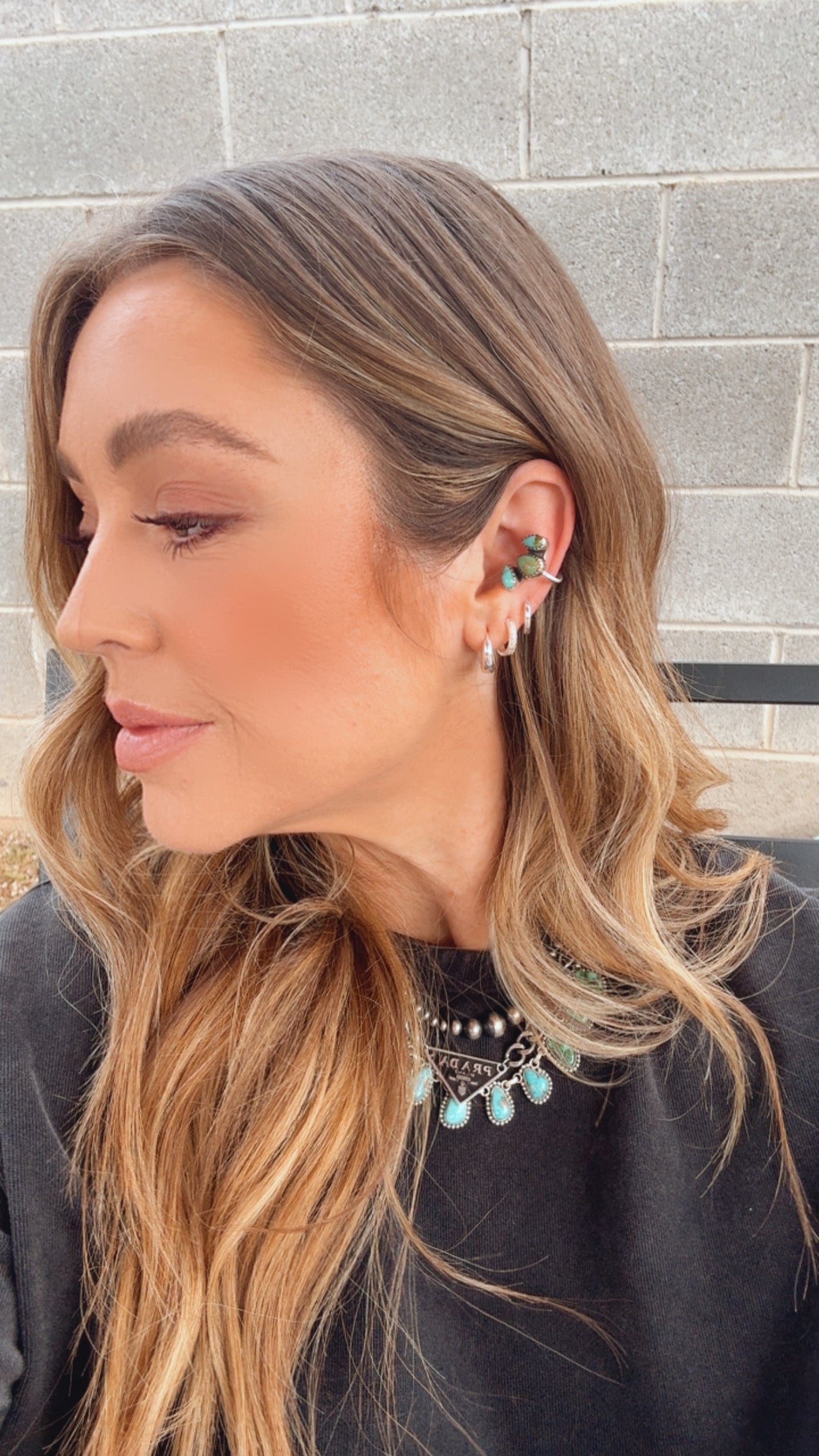 Handmade Kingman Turquoise & Sterling Silver 3 Stone Ear Cuff By Nizhoni