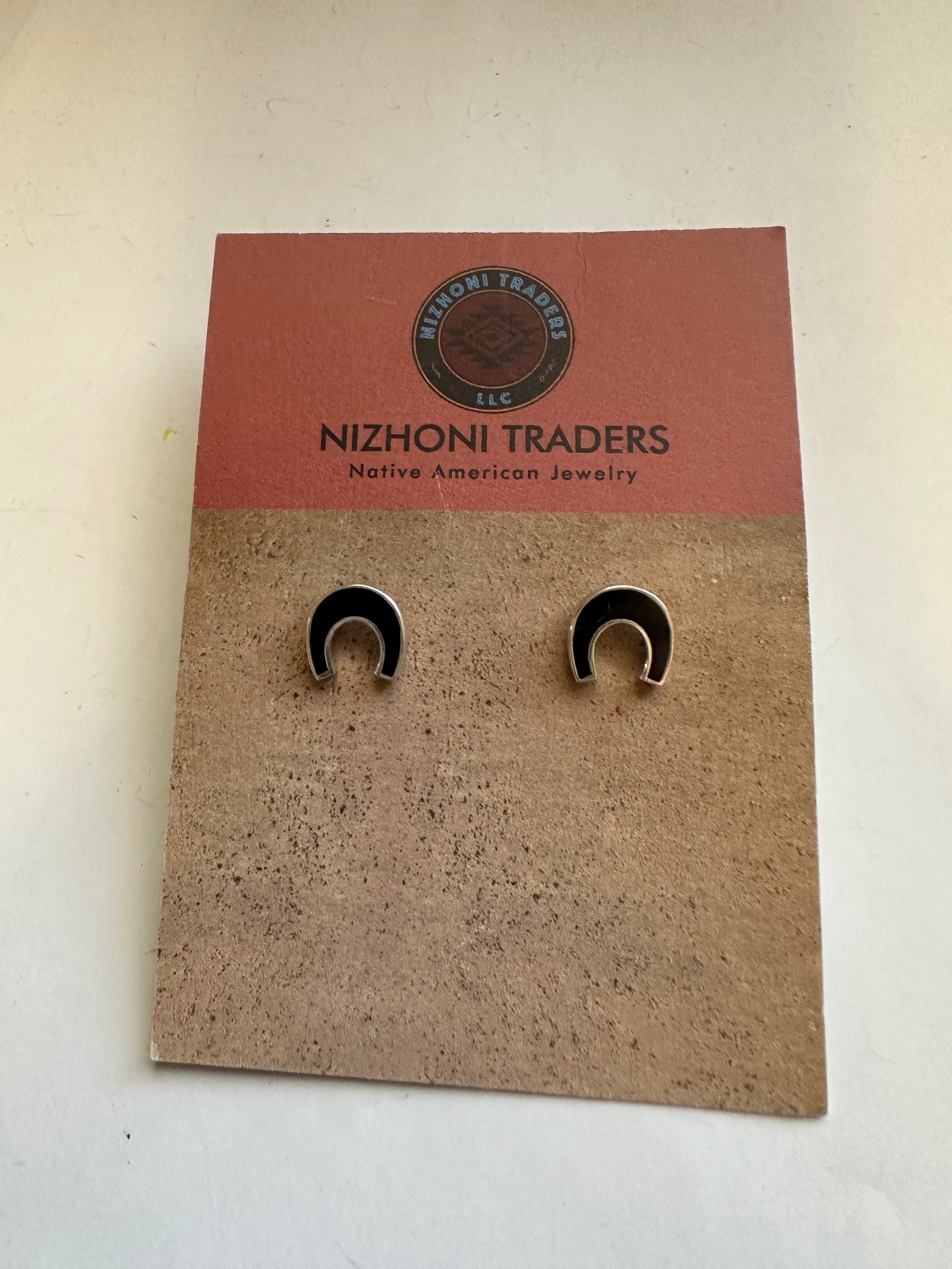 Handmade Onyx & Sterling Silver Horseshoe Post Earrings