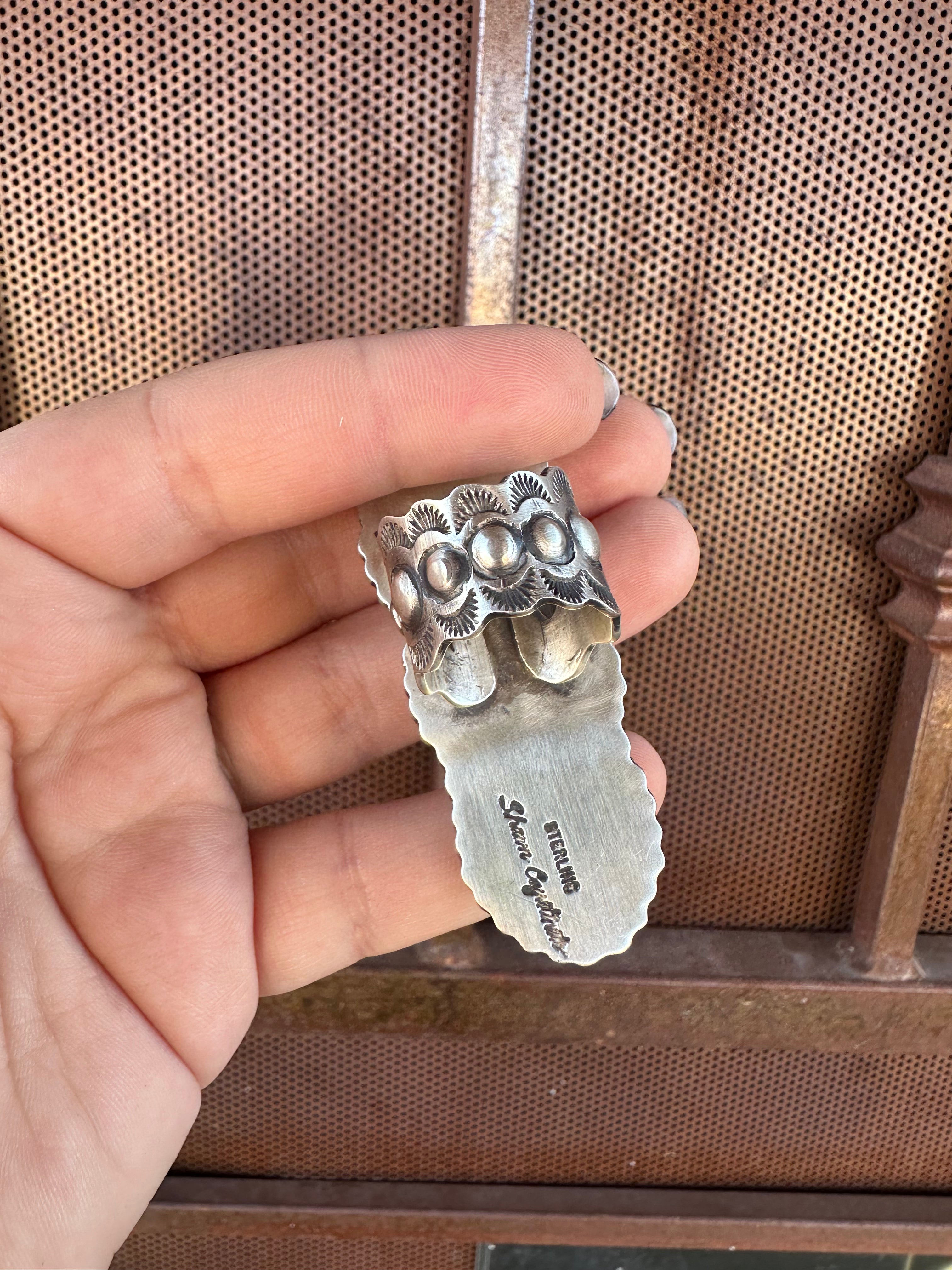 Navajo Sonoran Mountain Turquoise & Sterling Silver 4 Stone Ring Size 7.5 Signed