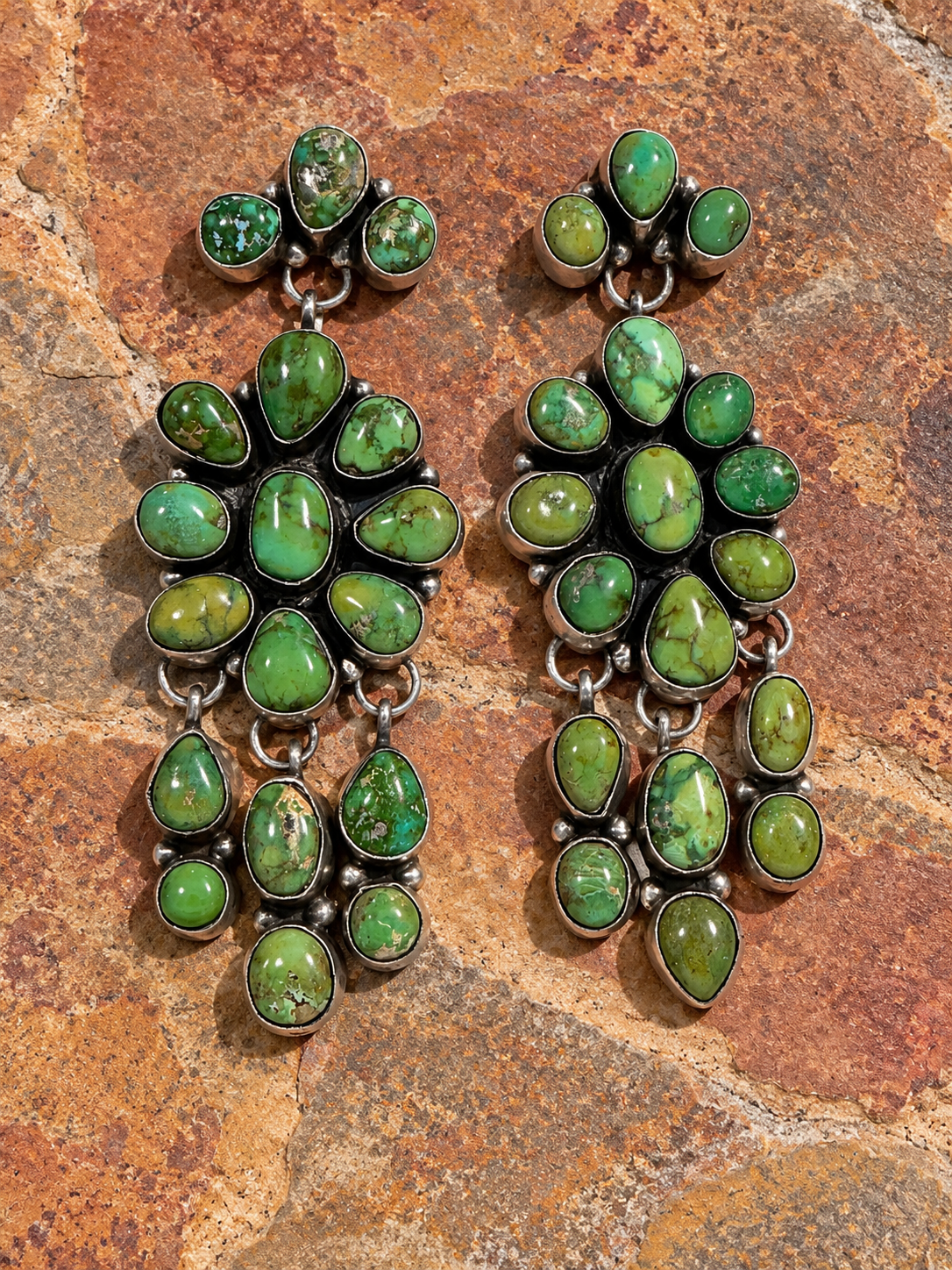 Handcrafted Sterling Silver & Sonoran Gold Turquoise Dangle Earrings Signed Ella Peter