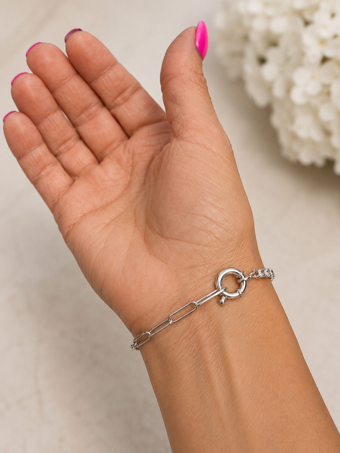 Sterling Silver CZ & Paperclip Chain Bracelet