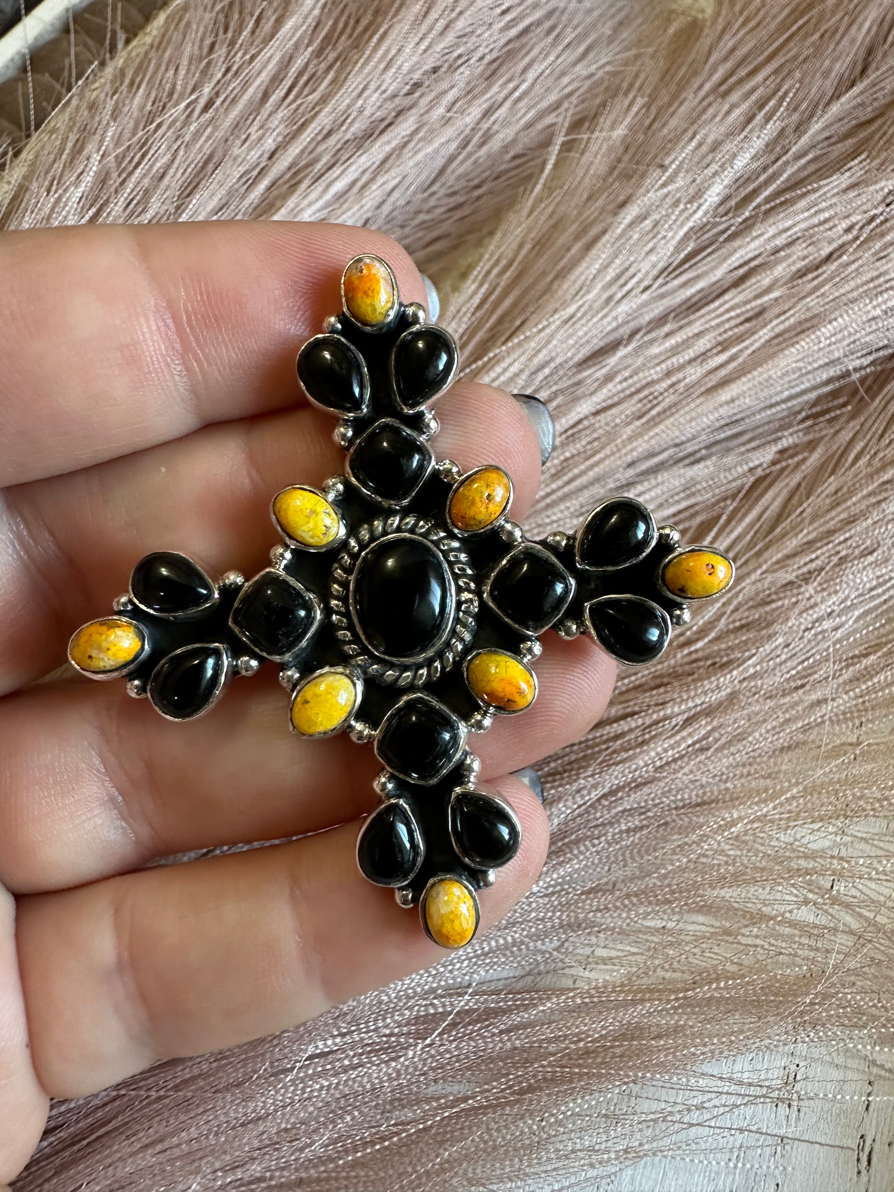 HALLOWEEN COLLECTION Nizhoni Black Onyx, Bumble Bee & Sterling Silver Adjustable Ring