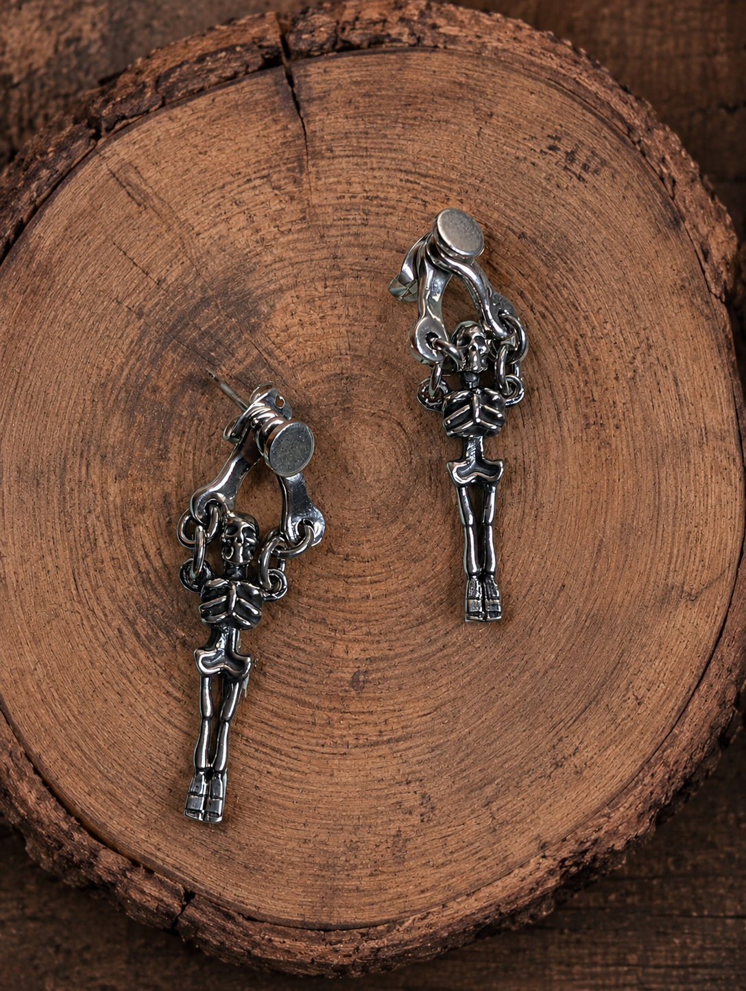 Sterling Silver Halloween Gothic Skeleton Dangle Earrings On Post