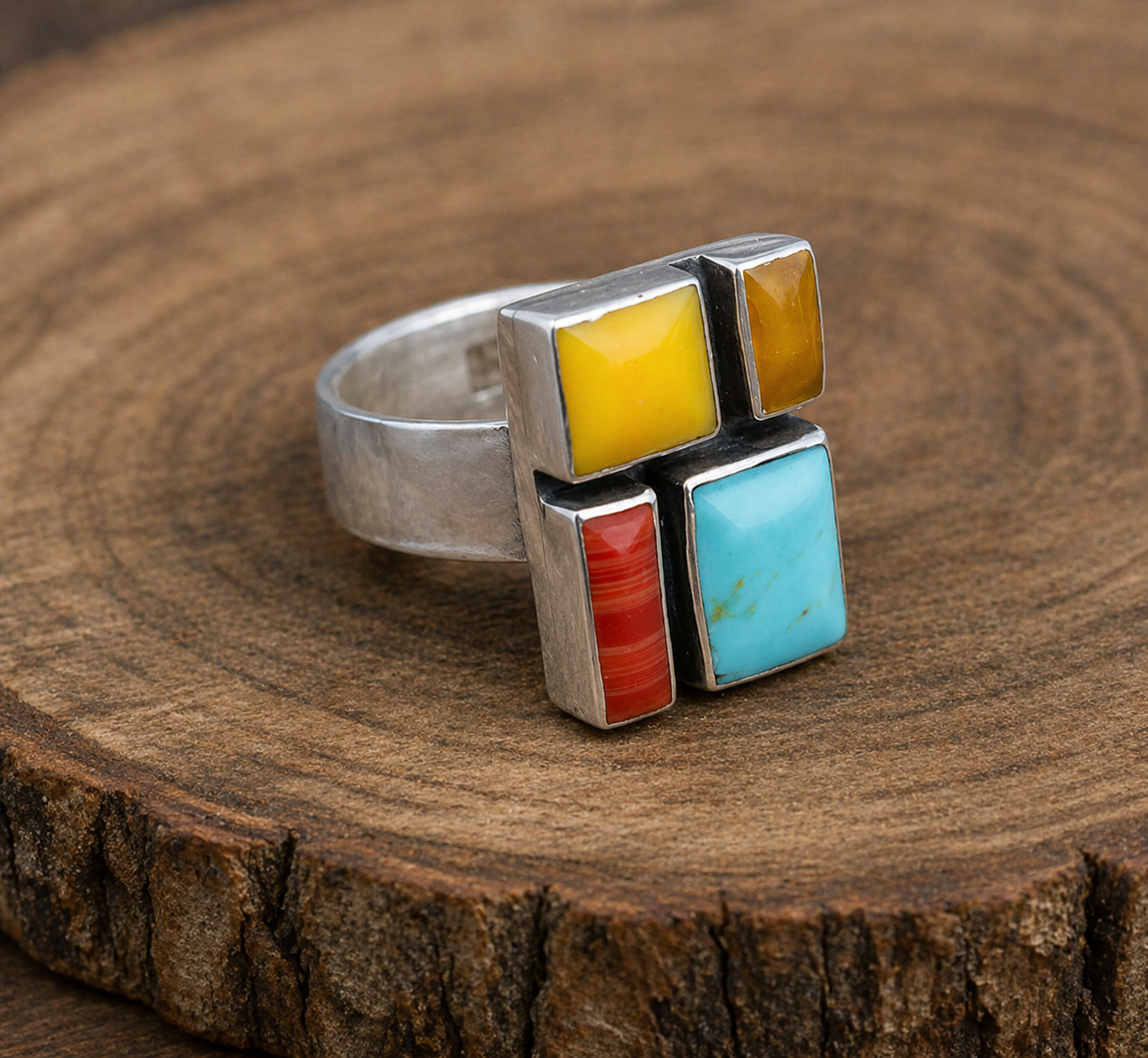 Multistone Mosaic Sterling Silver Ring