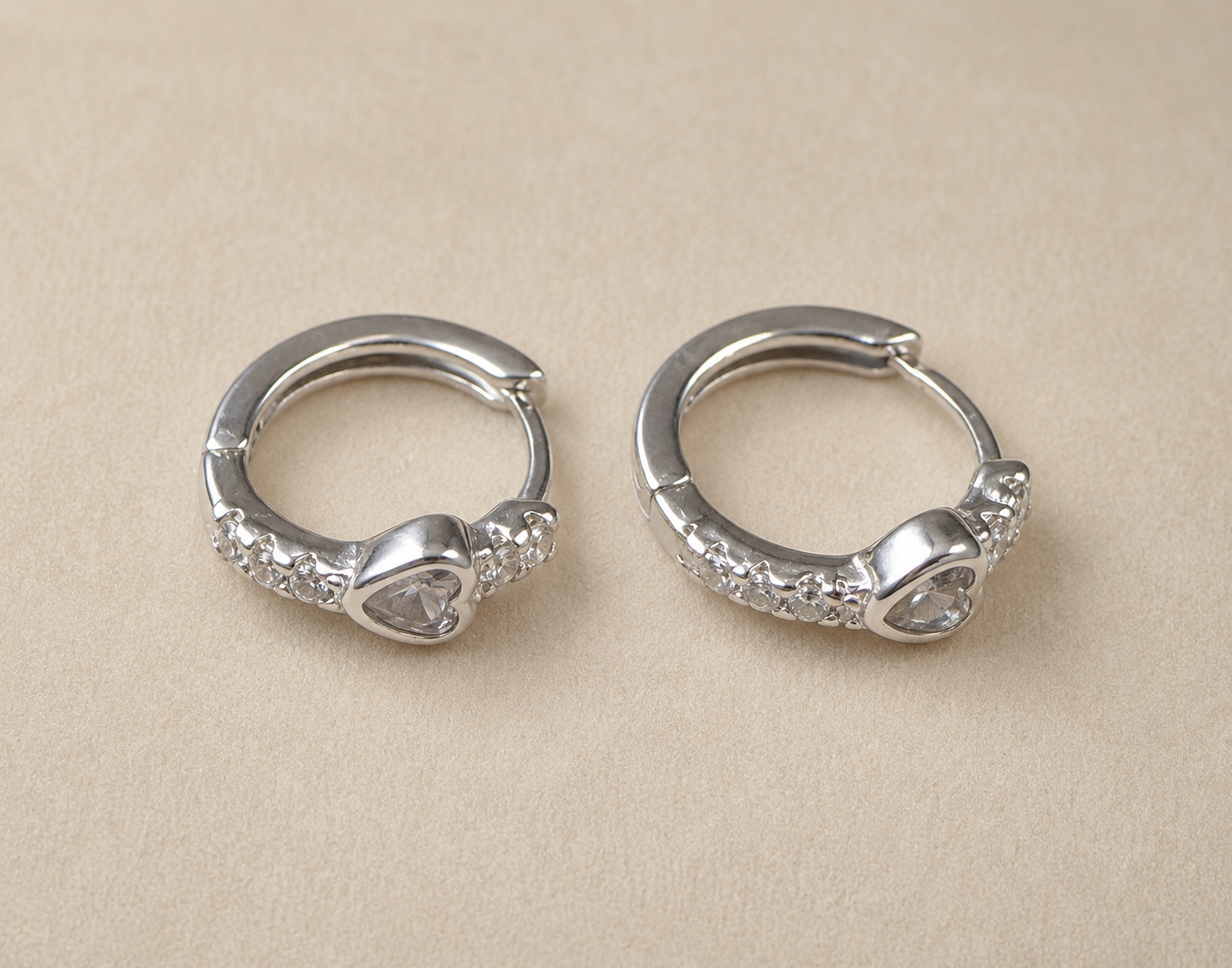Sterling Silver Heart Cut Bezel Set Huggie Hoop Earrings