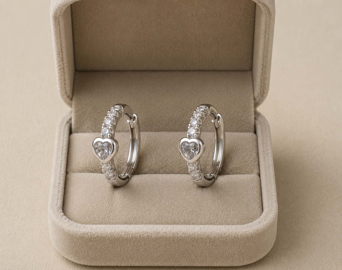 Sterling Silver Heart Cut Bezel Set Huggie Hoop Earrings