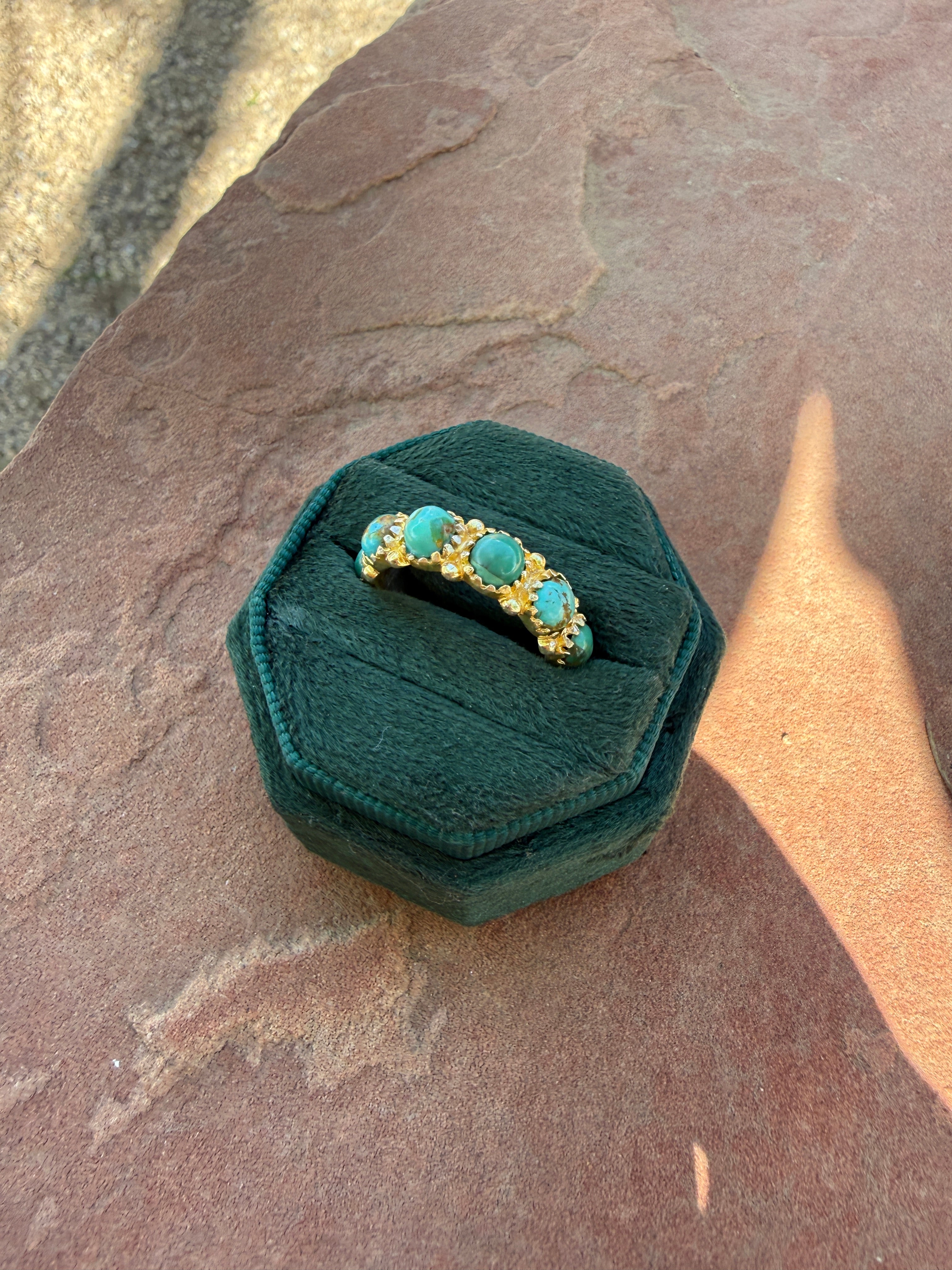 “The Golden Collection” Handmade Natural Kingman Turquoise Eternity Band Ring gold plated sterling silver