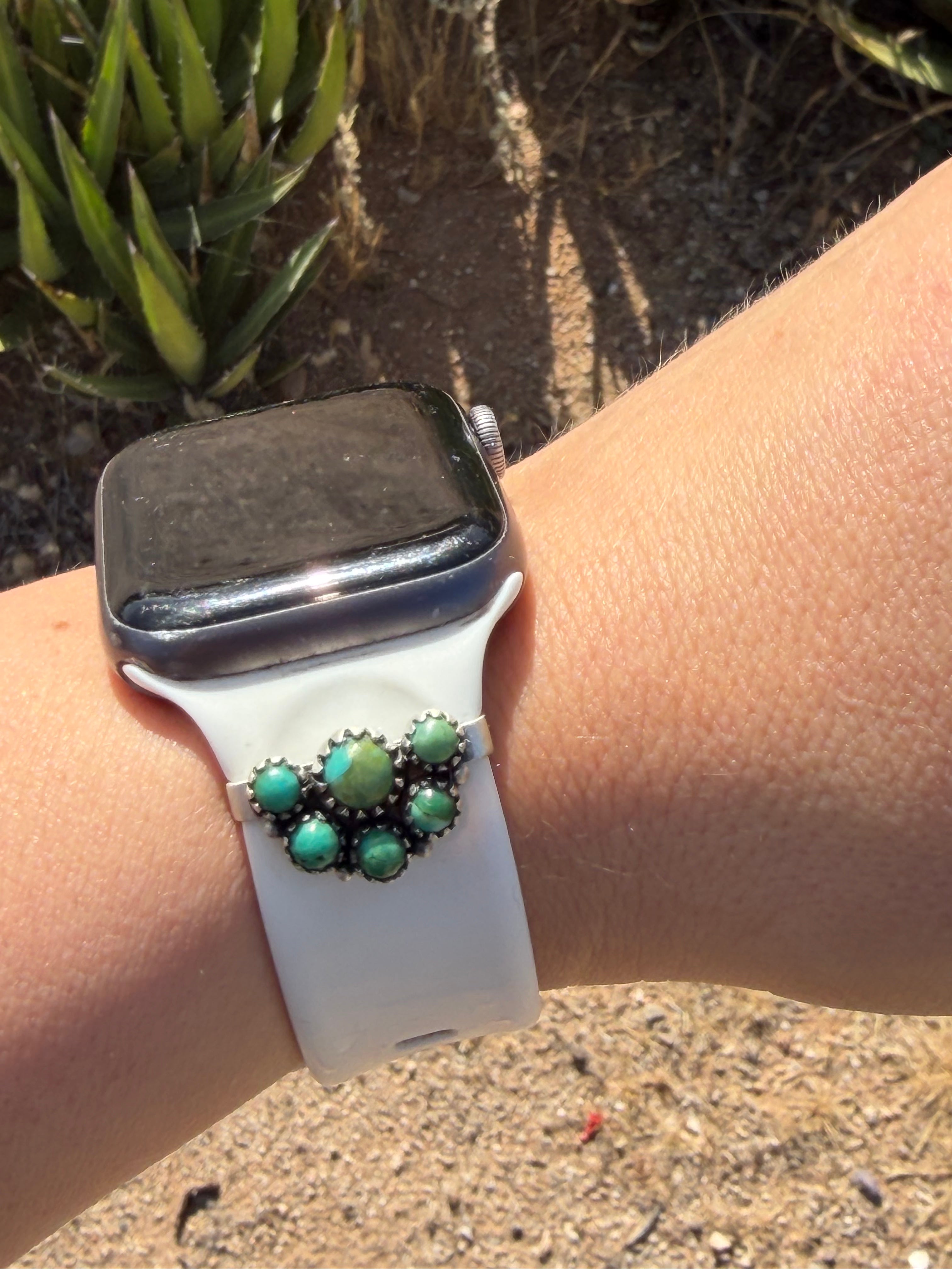 Handmade Sterling Silver Kingman Turquoise Crescent Watch Charm with Signed Nizhoni
