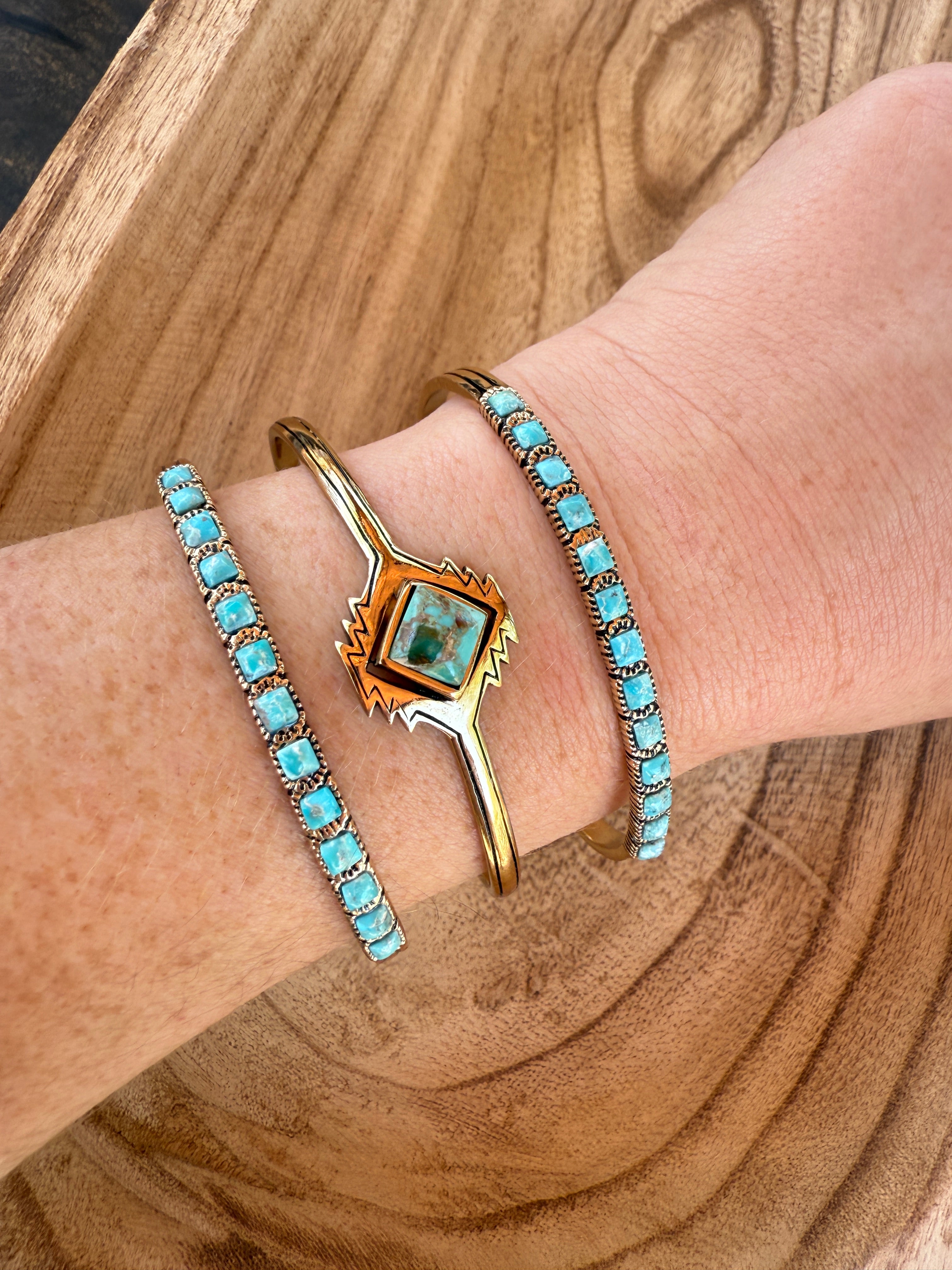 “The Golden Collection” Aztec Cuff Handmade Natural Turquoise Gold Plated Adjustable Bracelet Cuff