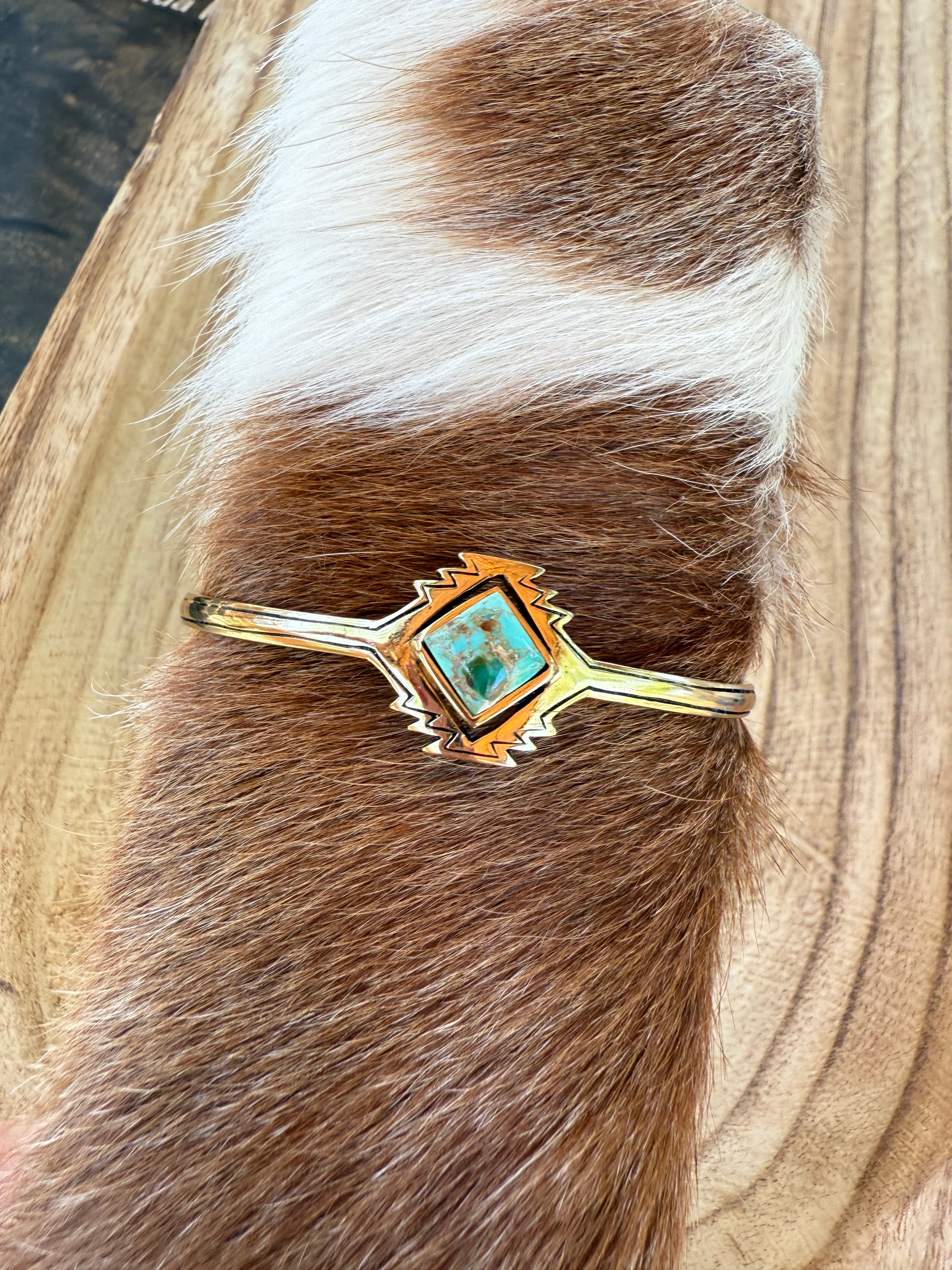 “The Golden Collection” Aztec Cuff Handmade Natural Turquoise Gold Plated Adjustable Bracelet Cuff