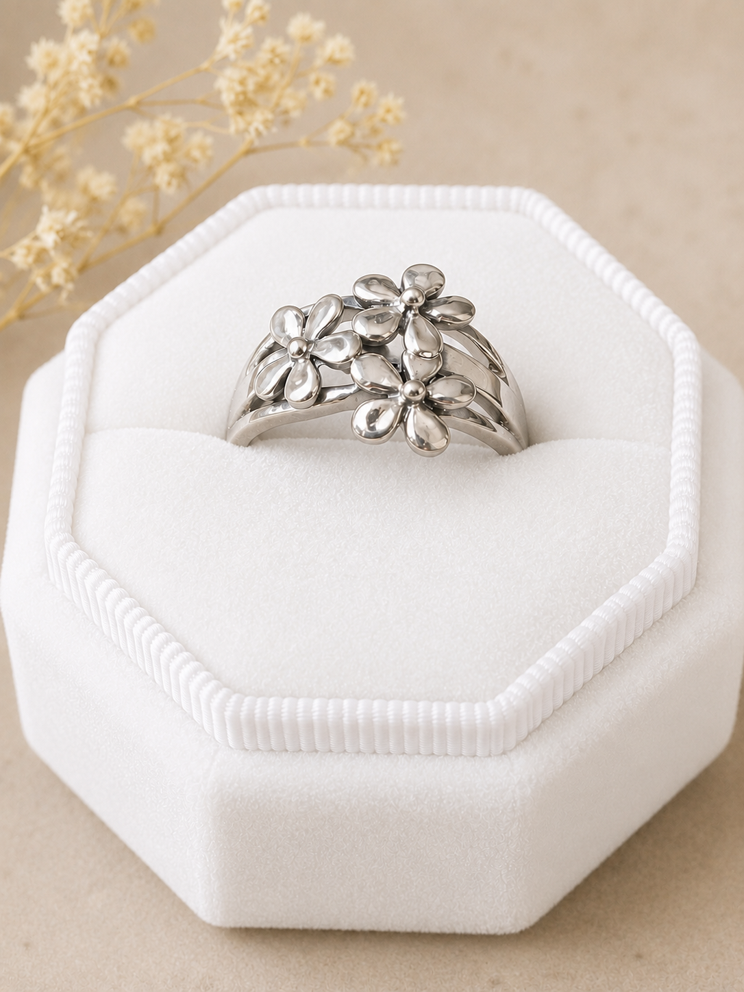 Pretty As 3 Flowers Sterling Silver Ring
