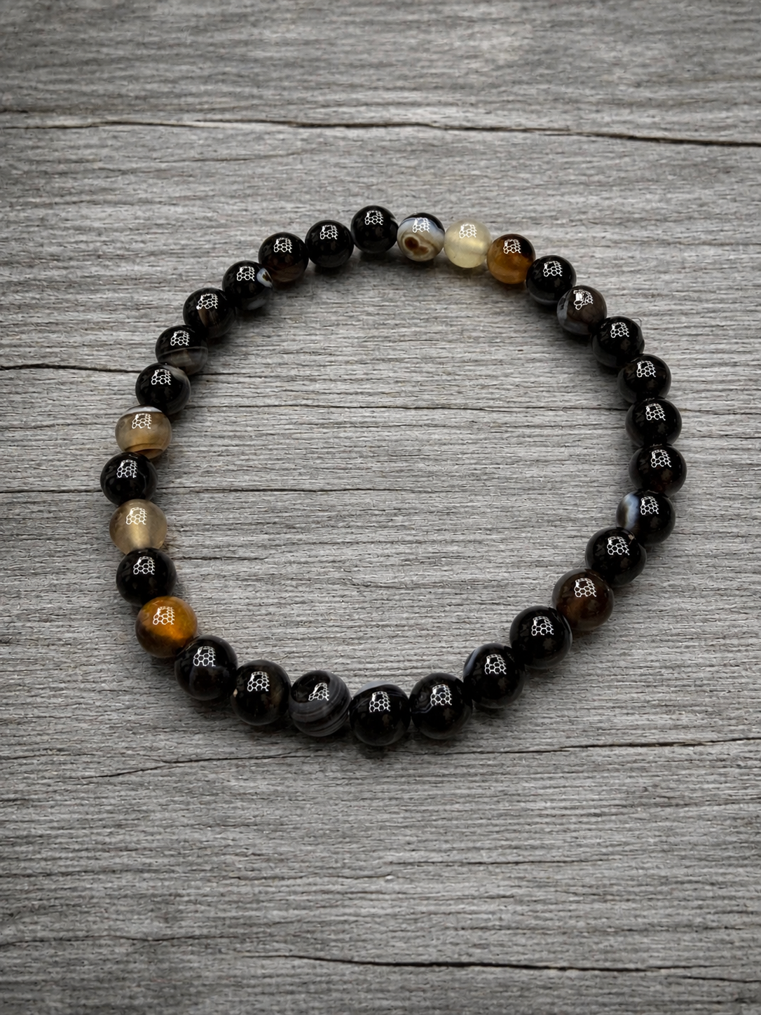 Black Banded Agate 4mm Beaded Stretch Bracelet