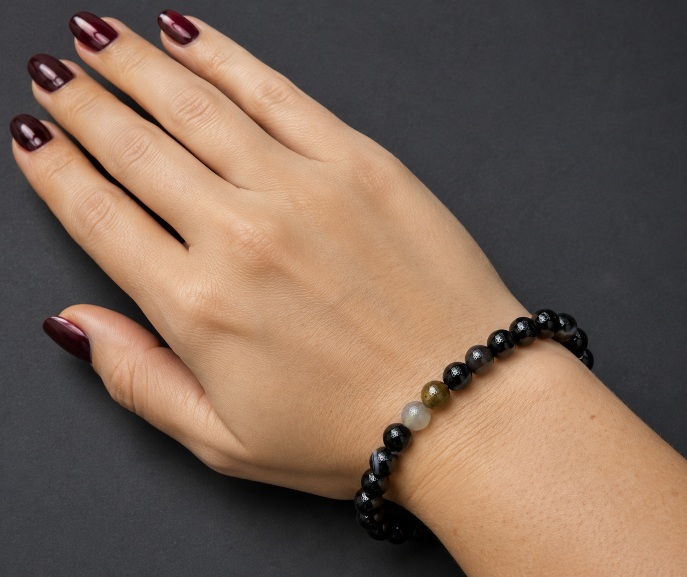 Black Banded Agate 4mm Beaded Stretch Bracelet