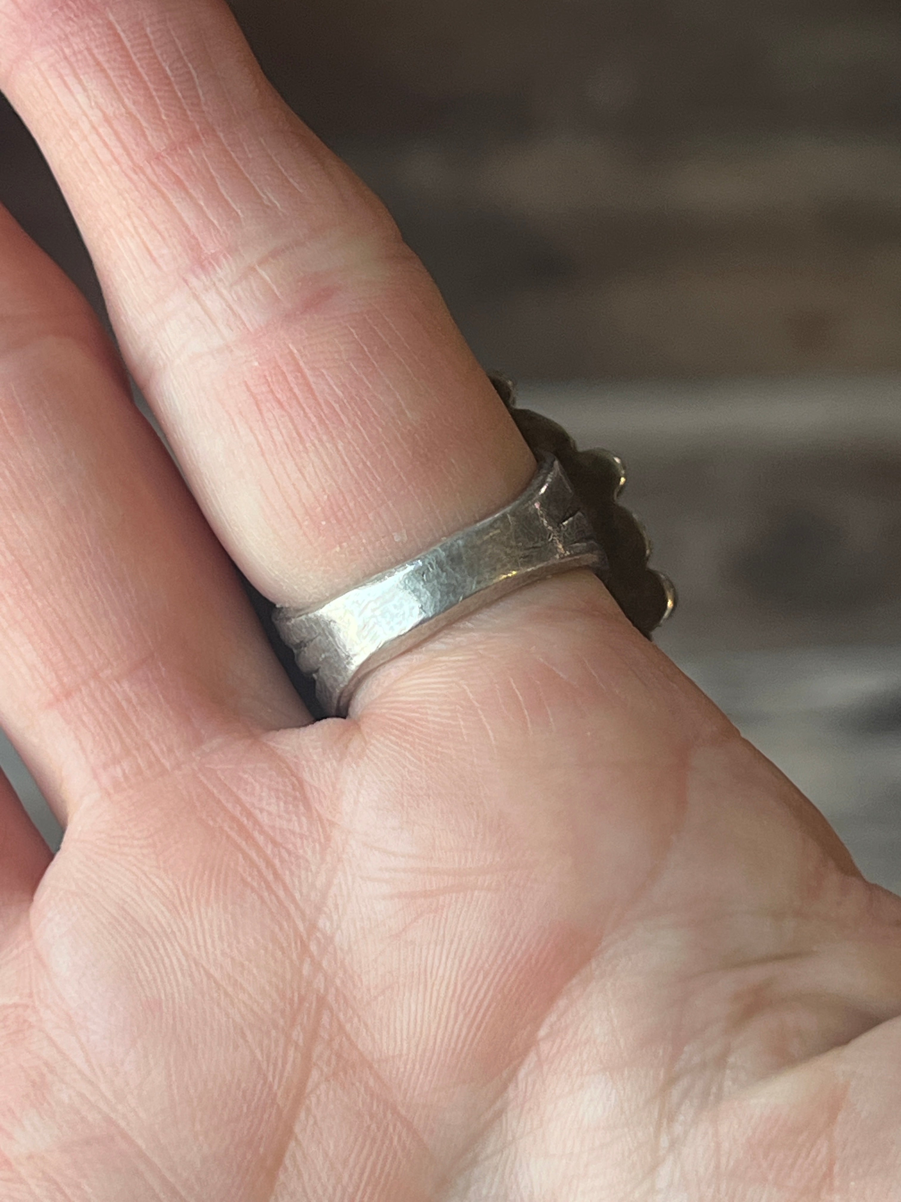 Old Pawn Unsigned Sterling Silver and Turquoise Cluster Ring, Size 8.5