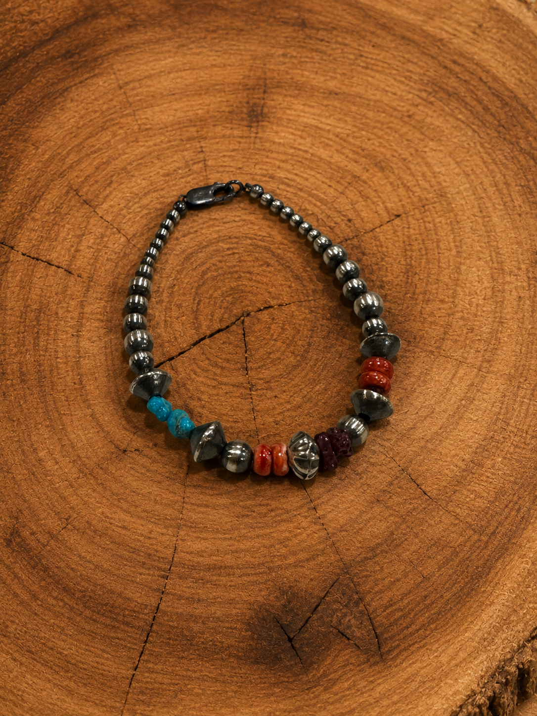 Handcrafted Multi Stone & Sterling Silver 3-6mm Beaded Bracelet 7.5"