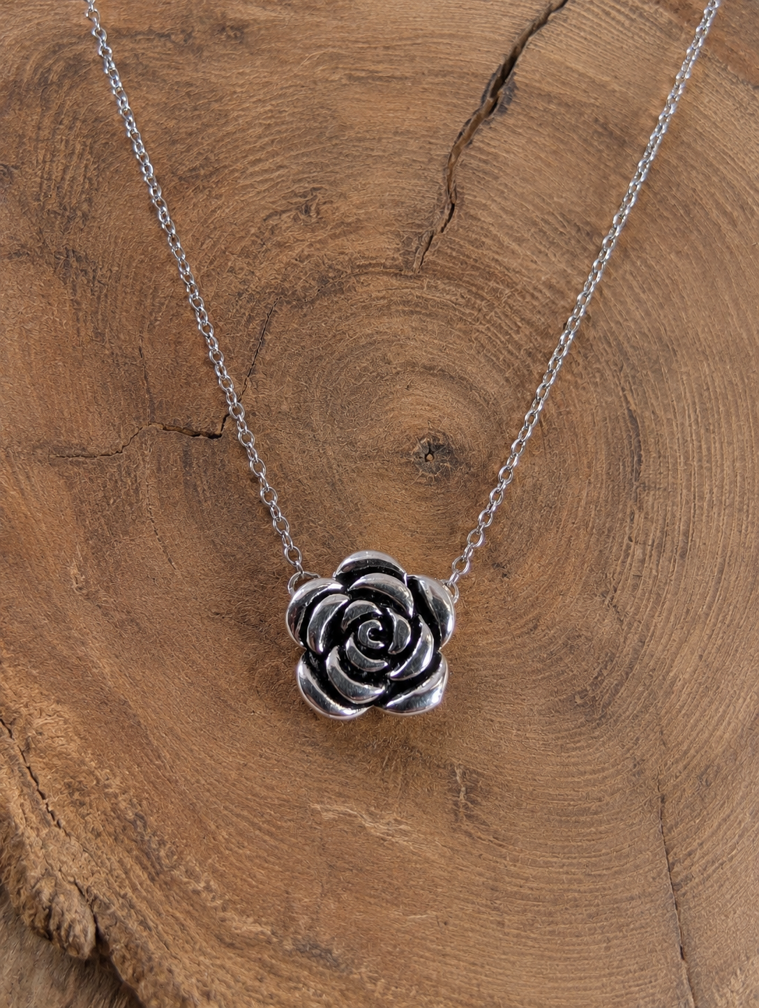 Rose Flower Sterling Silver Necklace