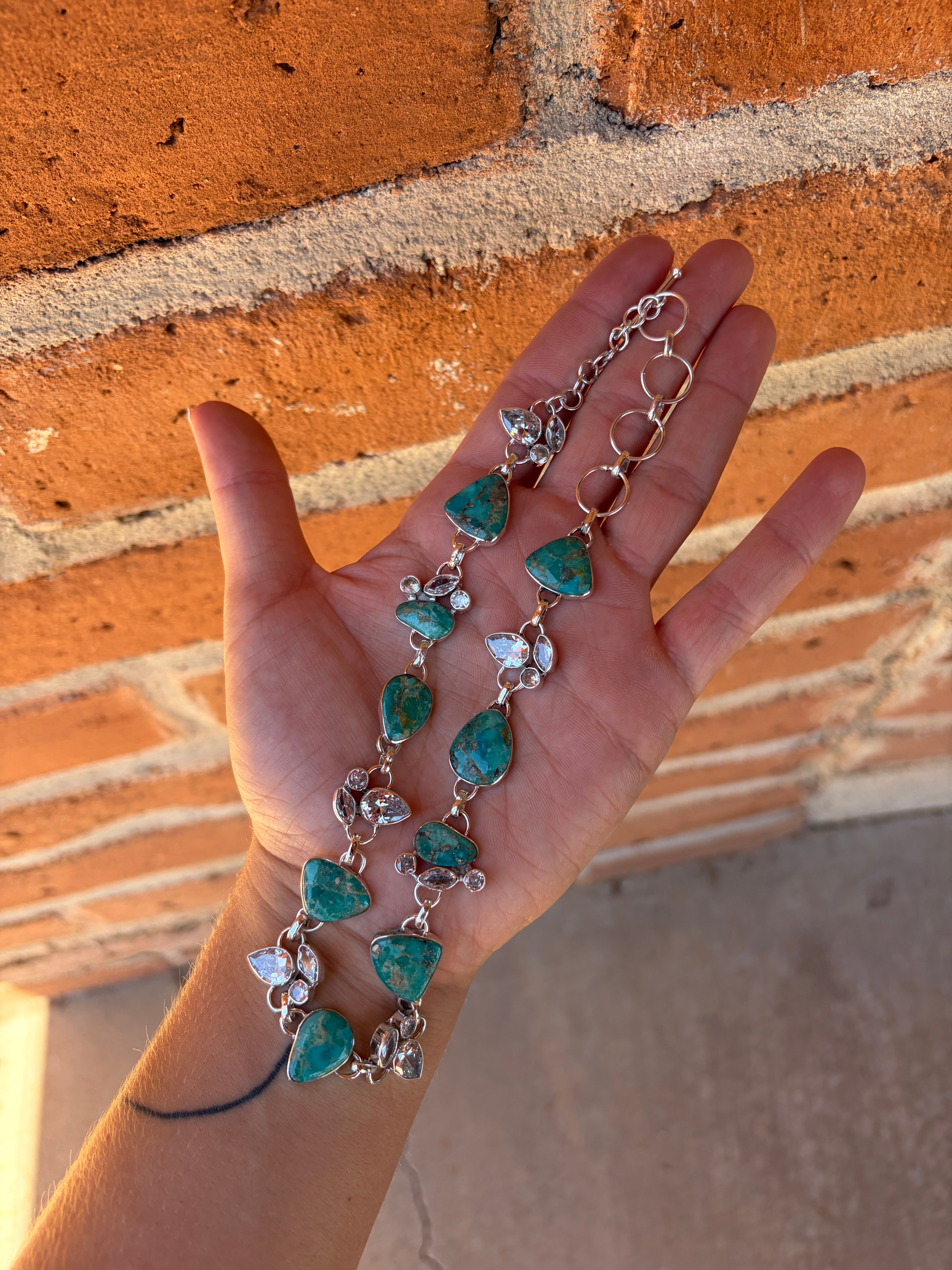 Handmade Sterling Silver and Turquoise Chain Necklace
