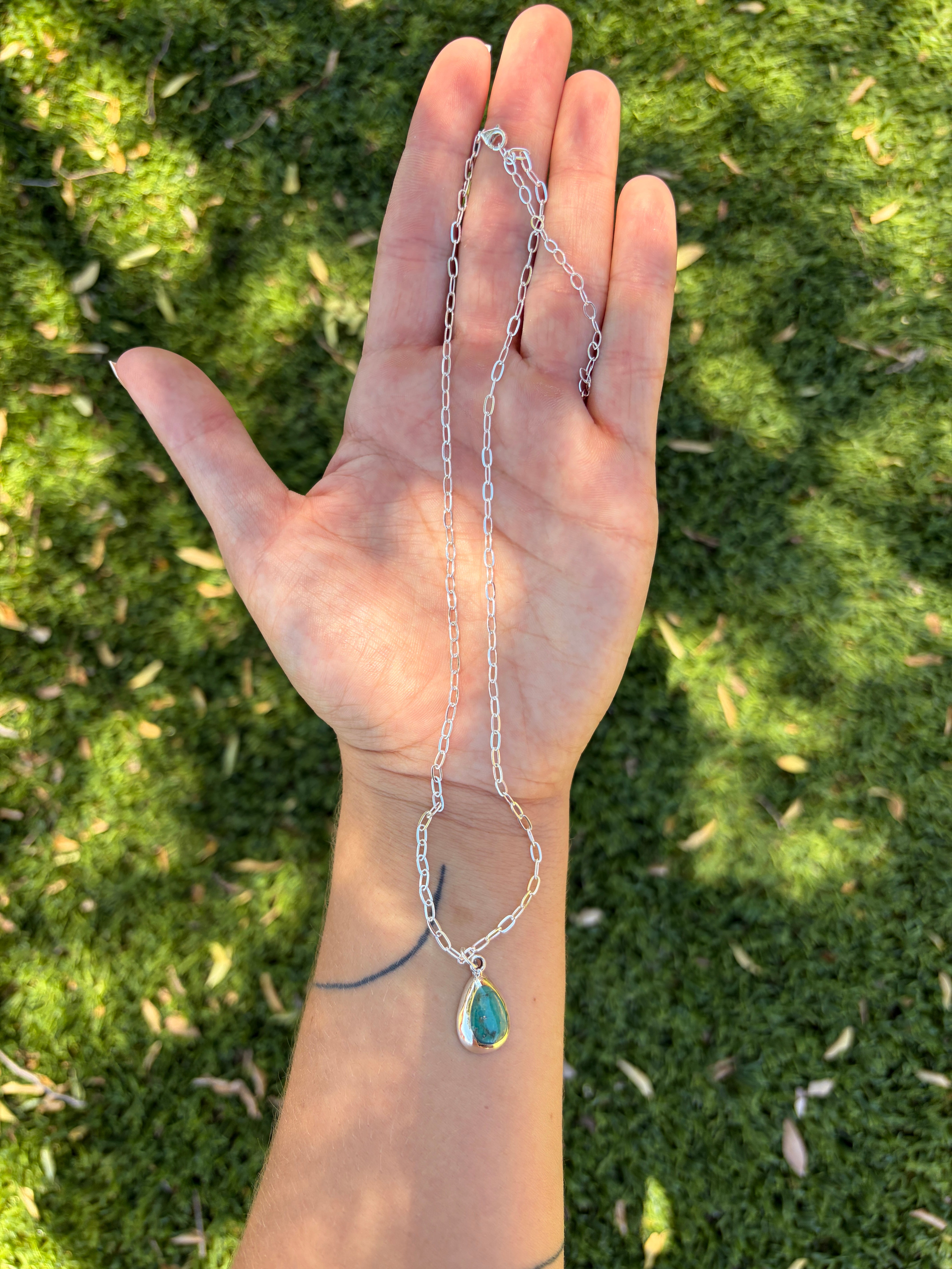 Handmade Sterling Silver and Turquoise Chain Necklace