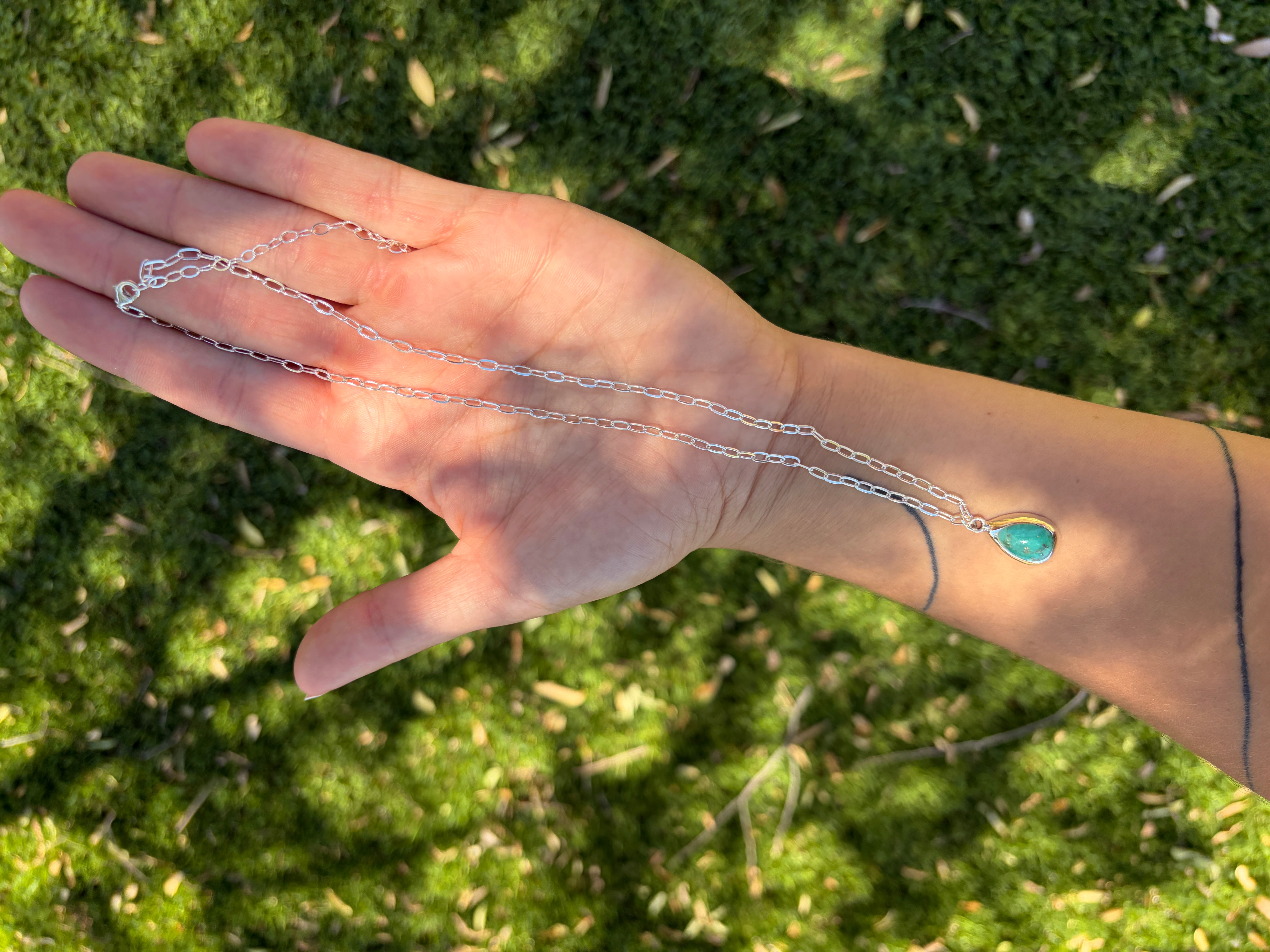 Handmade Sterling Silver and Turquoise Chain Necklace