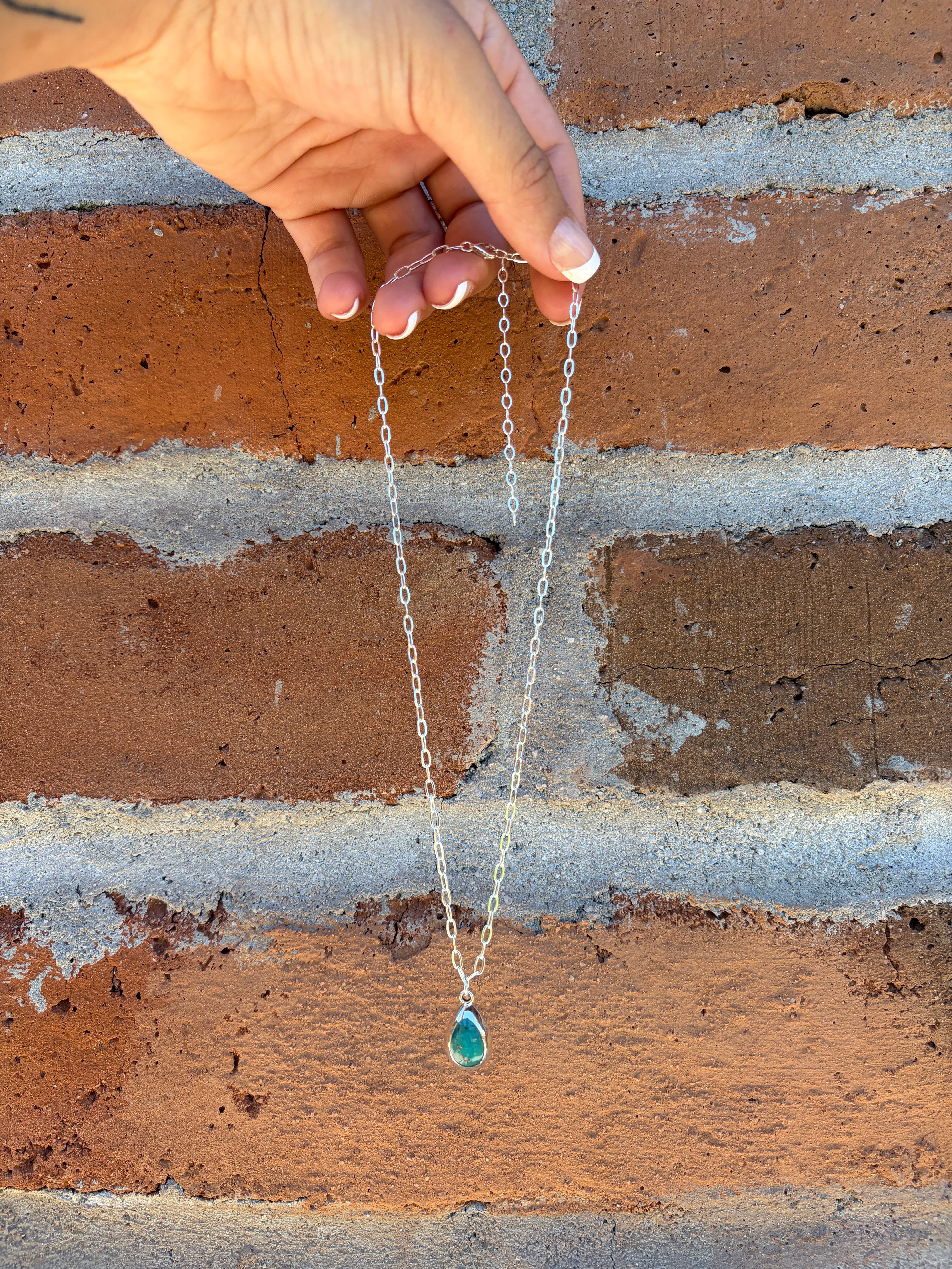 Handmade Sterling Silver and Turquoise Chain Necklace