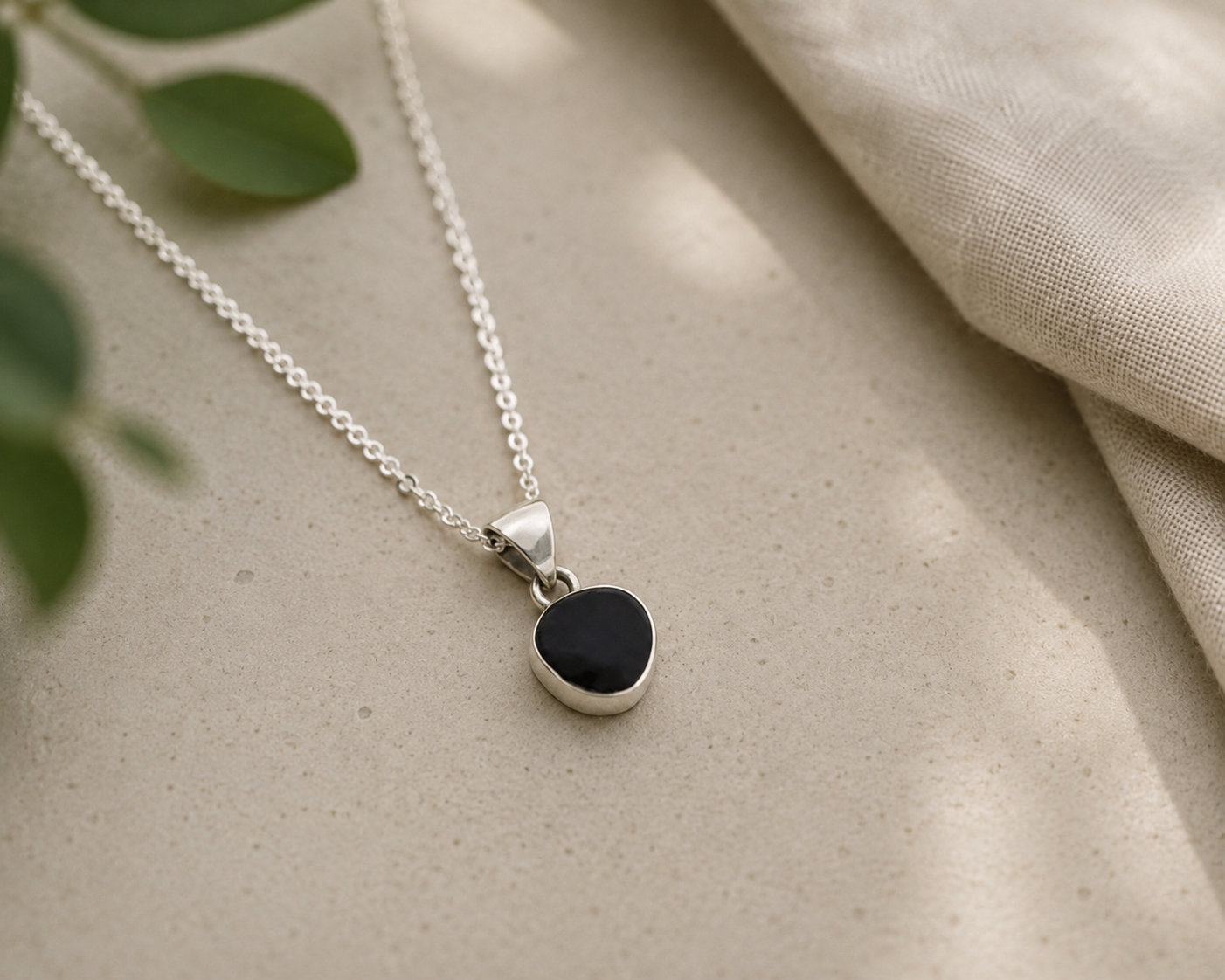 Petite Black Onyx Pendant & Sterling Silver Necklace