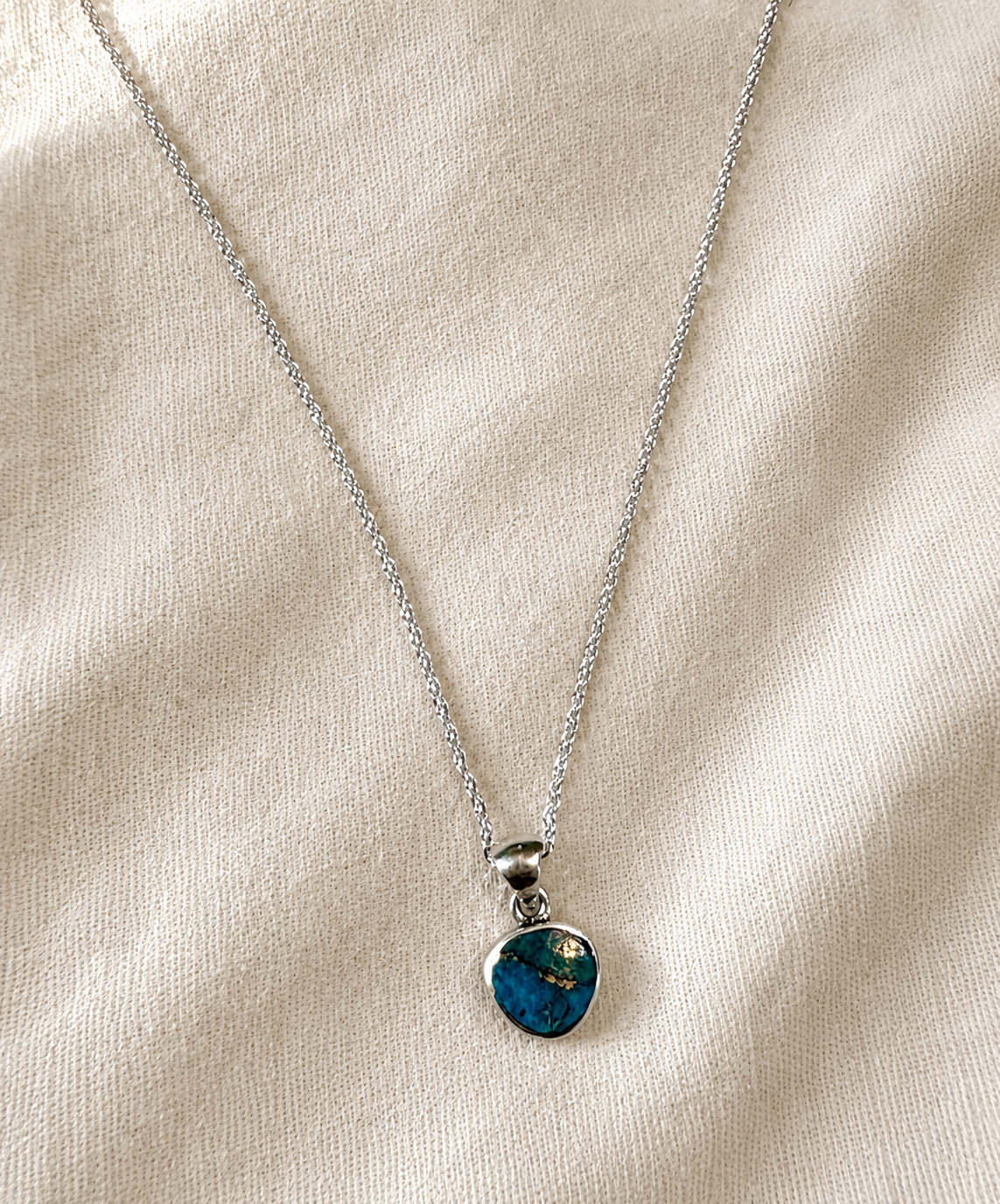 Petite Bronzed Turquoise Pendant & Sterling Silver Necklace