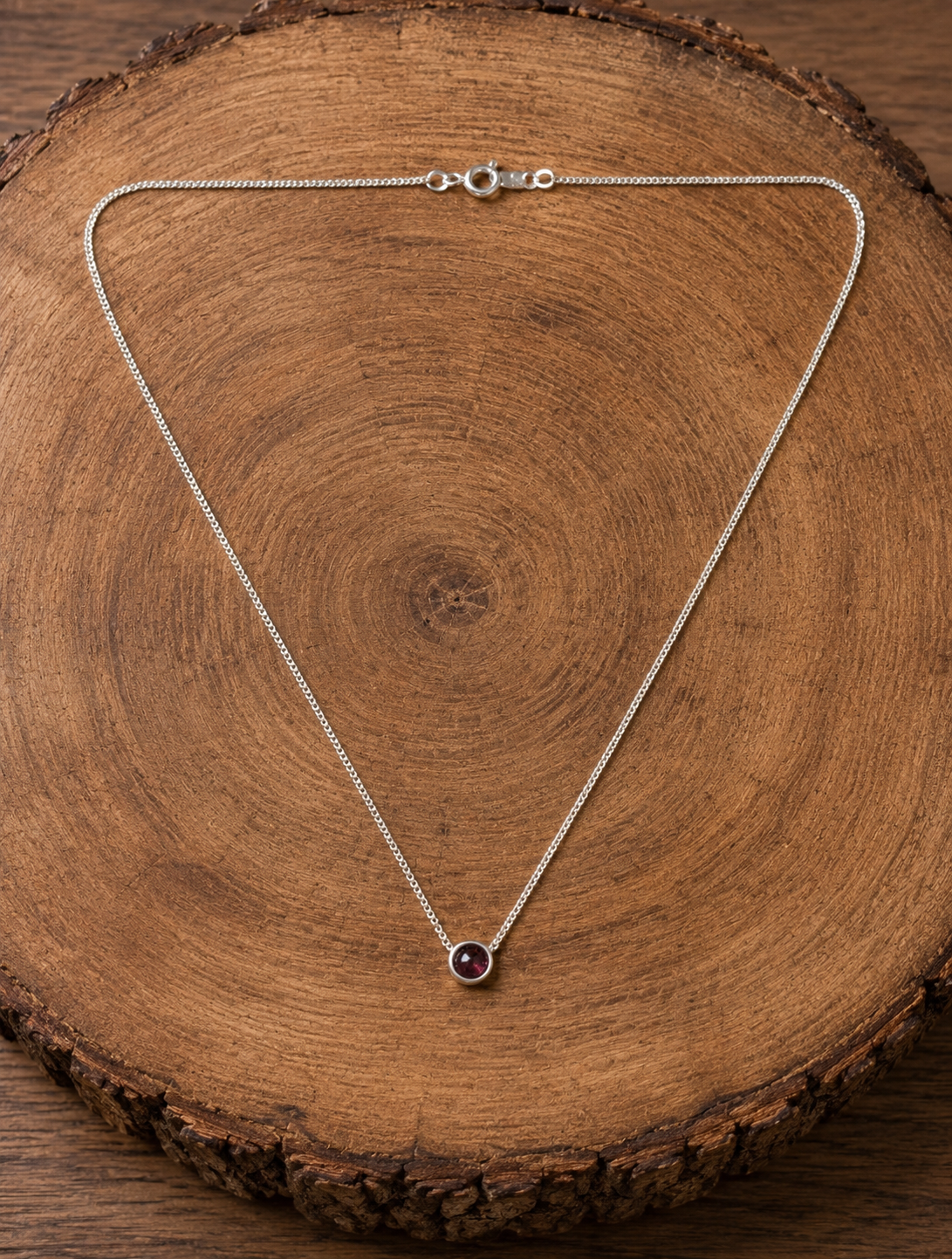 Petite Garnet Pendant & Sterling Silver Necklace