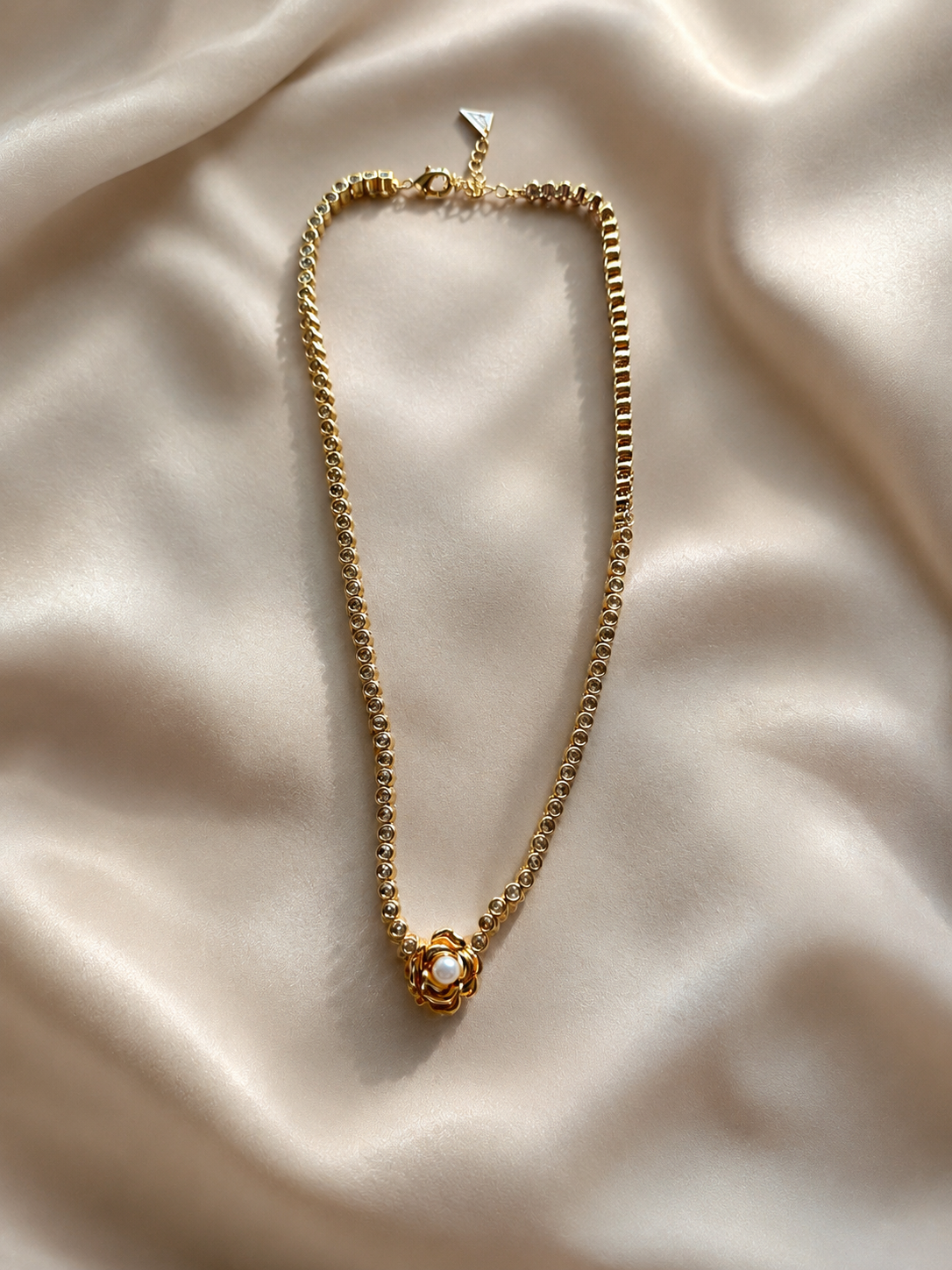 Rosa Pearl 14k Gold Flower CZ Tennis Necklace