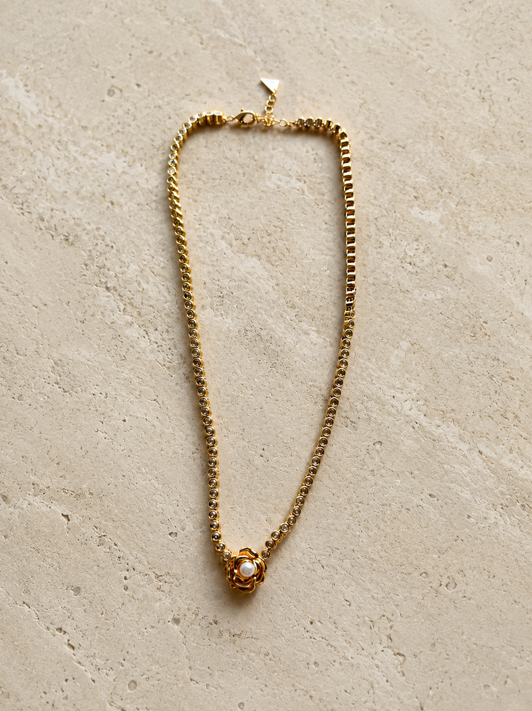 Rosa Pearl 14k Gold Flower CZ Tennis Necklace
