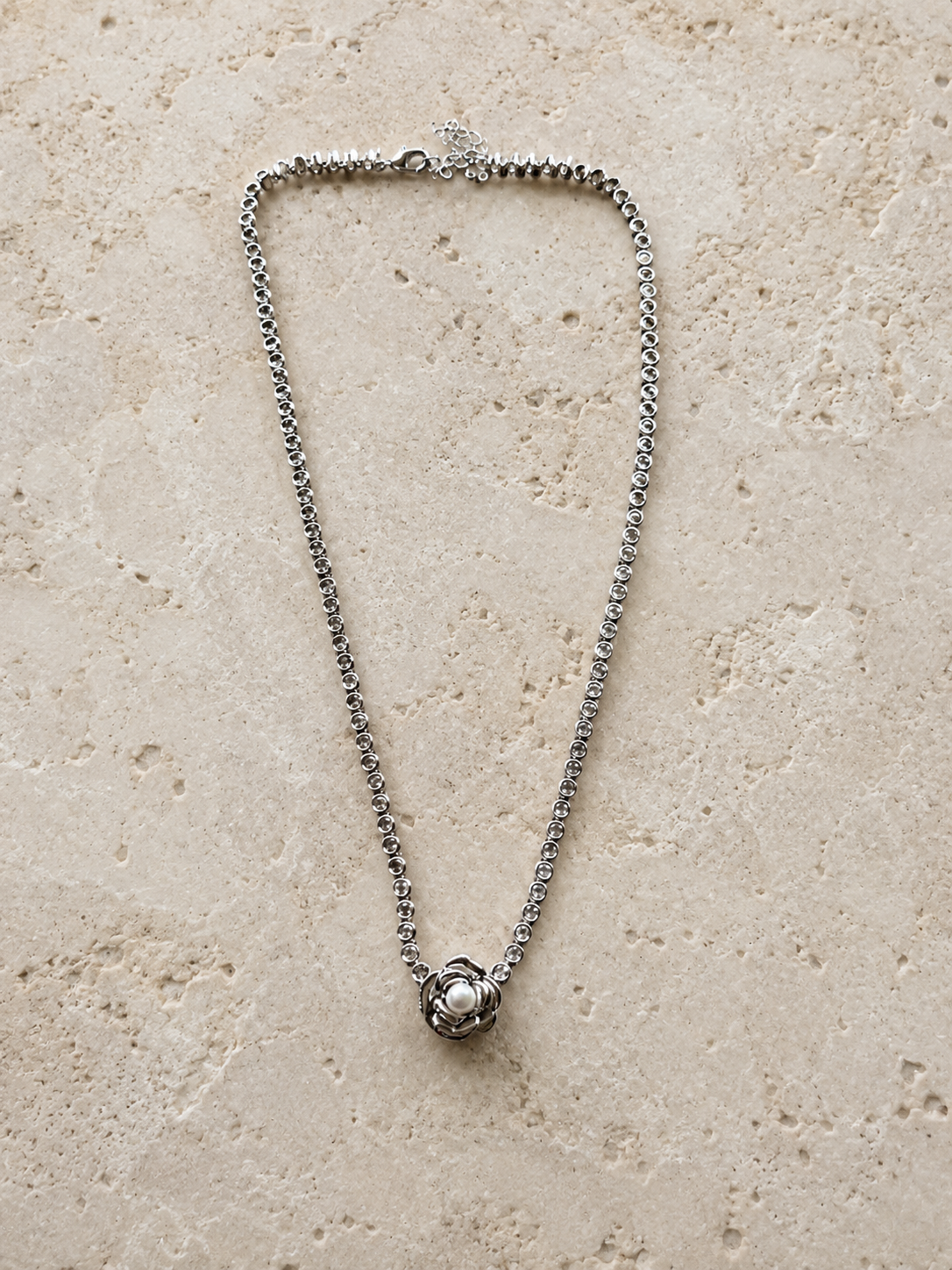 Rosa Pearl Flower CZ Tennis Necklace