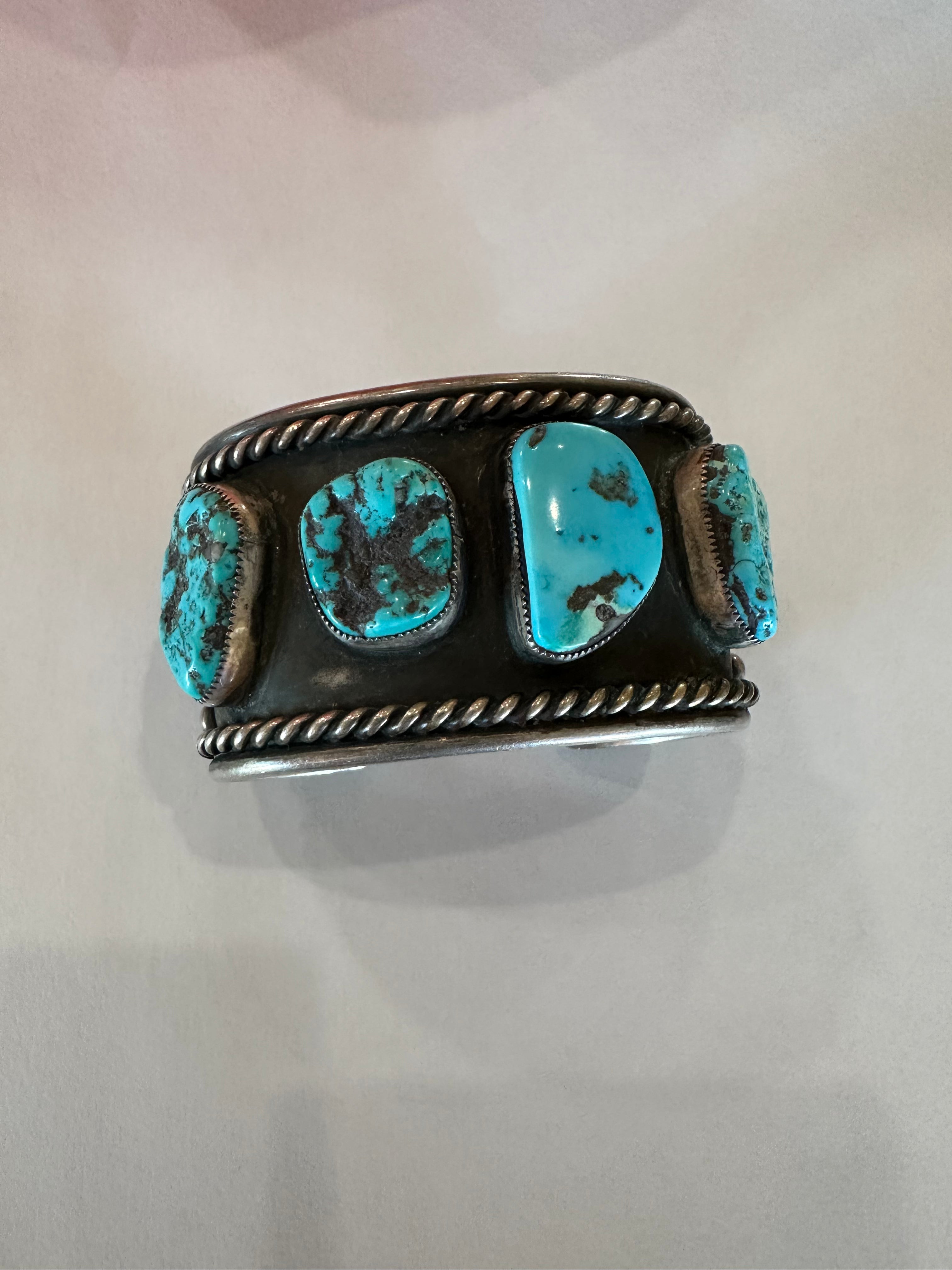 Navajo Old Pawn Natural Kingman Turquoise & Sterling Silver Cuff Bracelet /