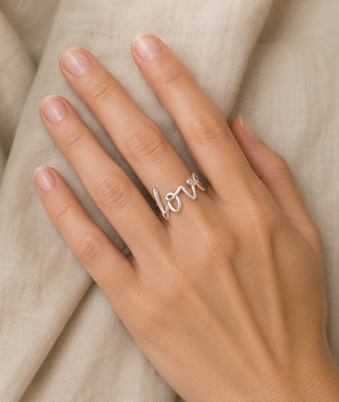 Cursive Love Sterling Silver Ring