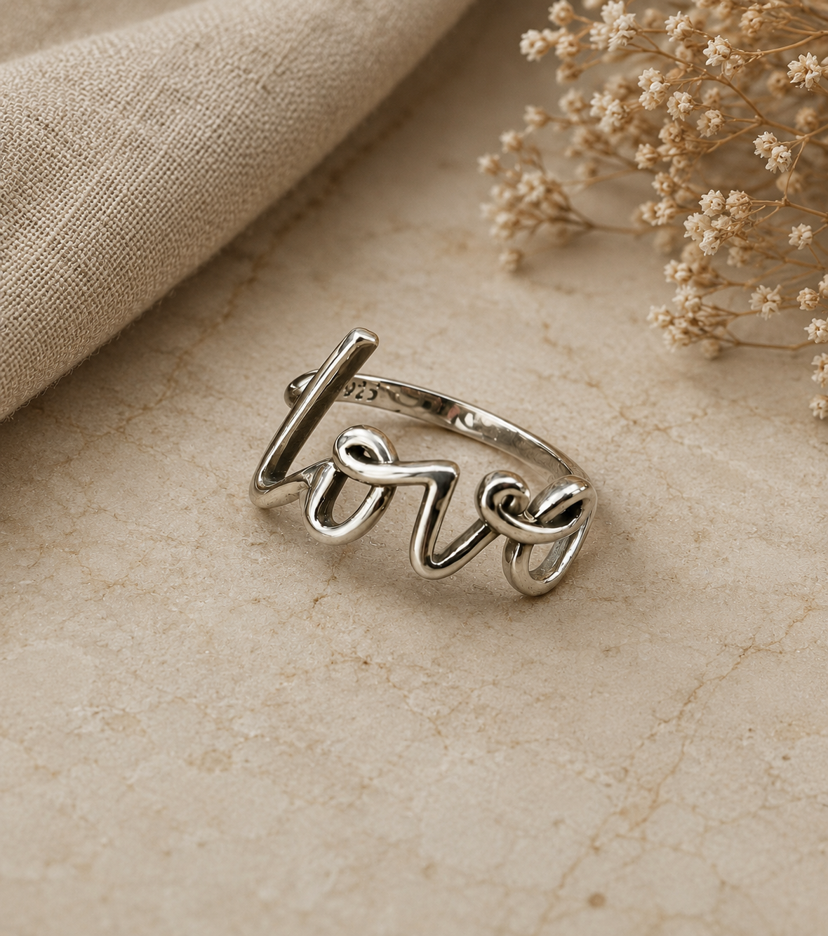 Cursive Love Sterling Silver Ring