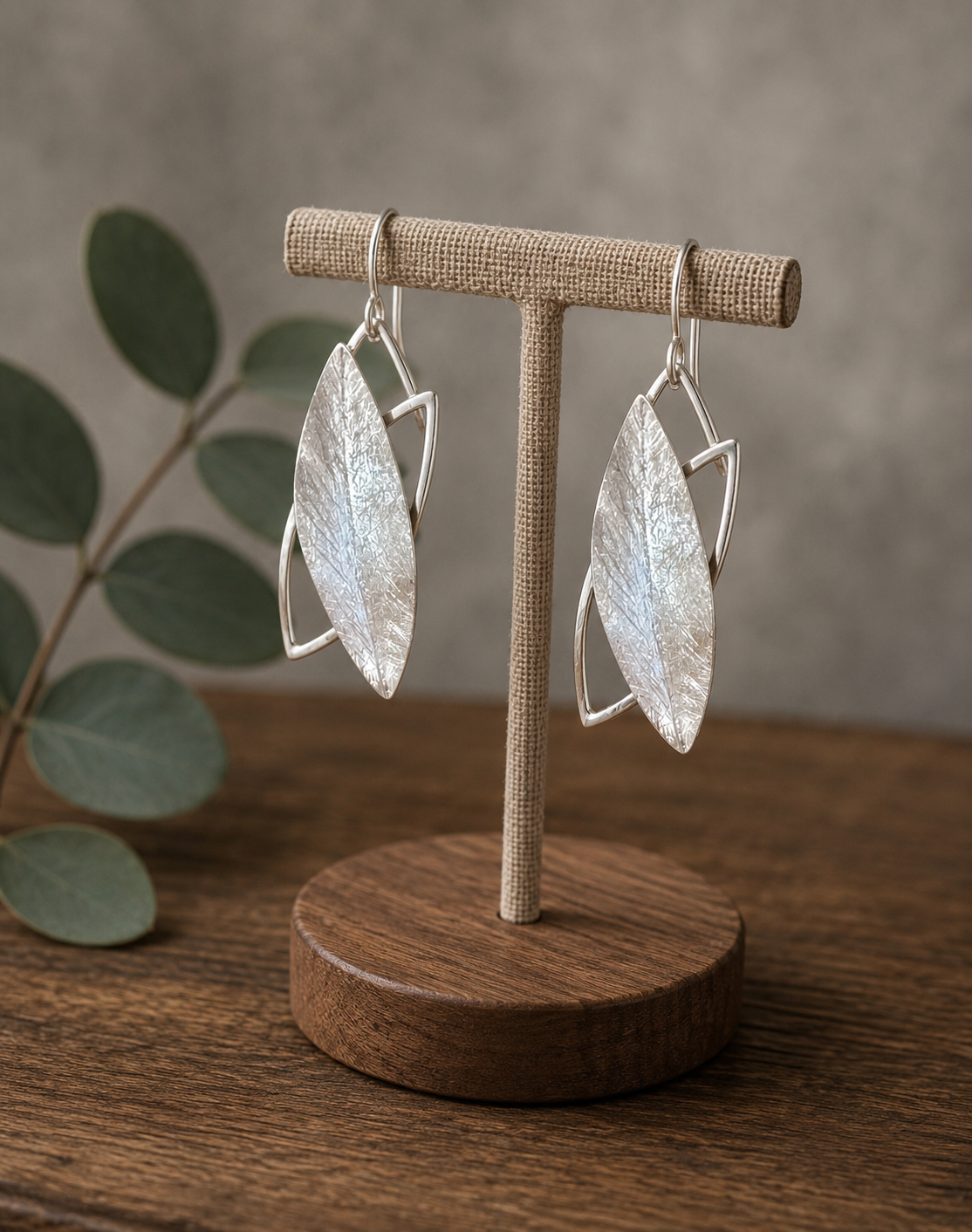 Scoured Leaf Over Wire Frame Earrings