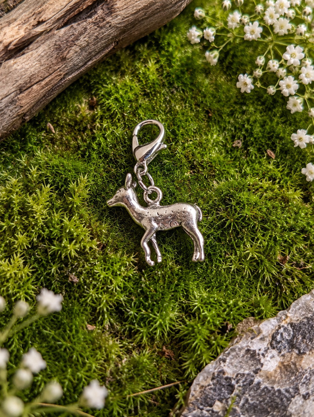 Handcrafted Fawn Deer Charm Sterling Silver