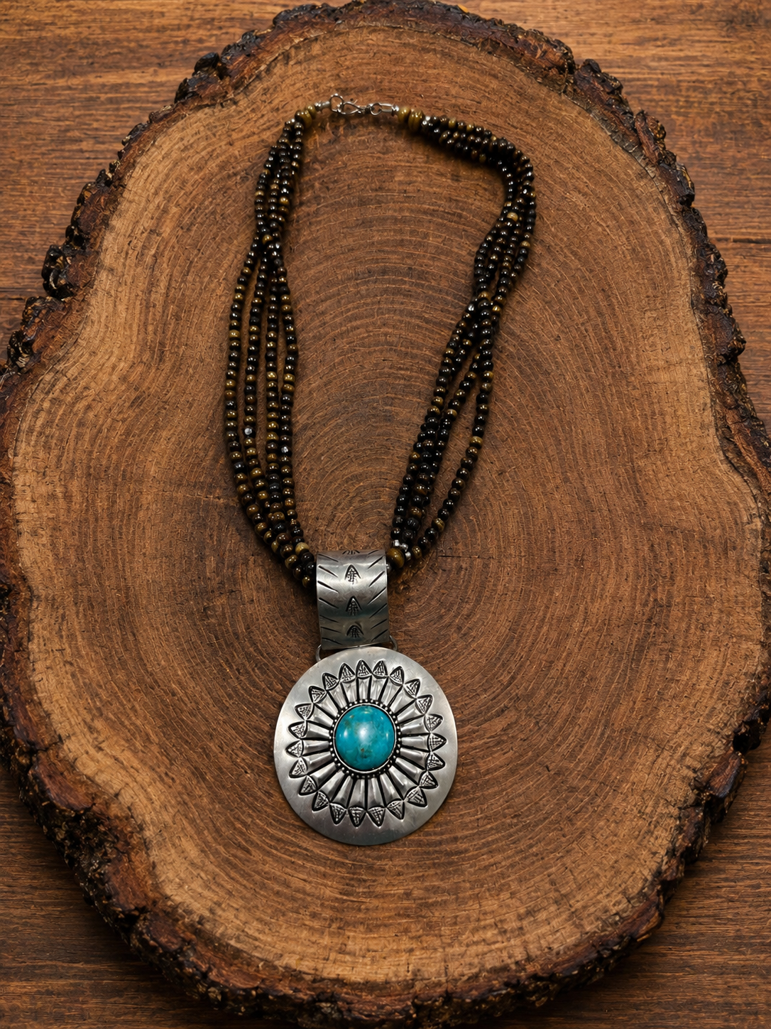 Silver-Plated Brass Sunflower Blue Accent Beaded Necklace