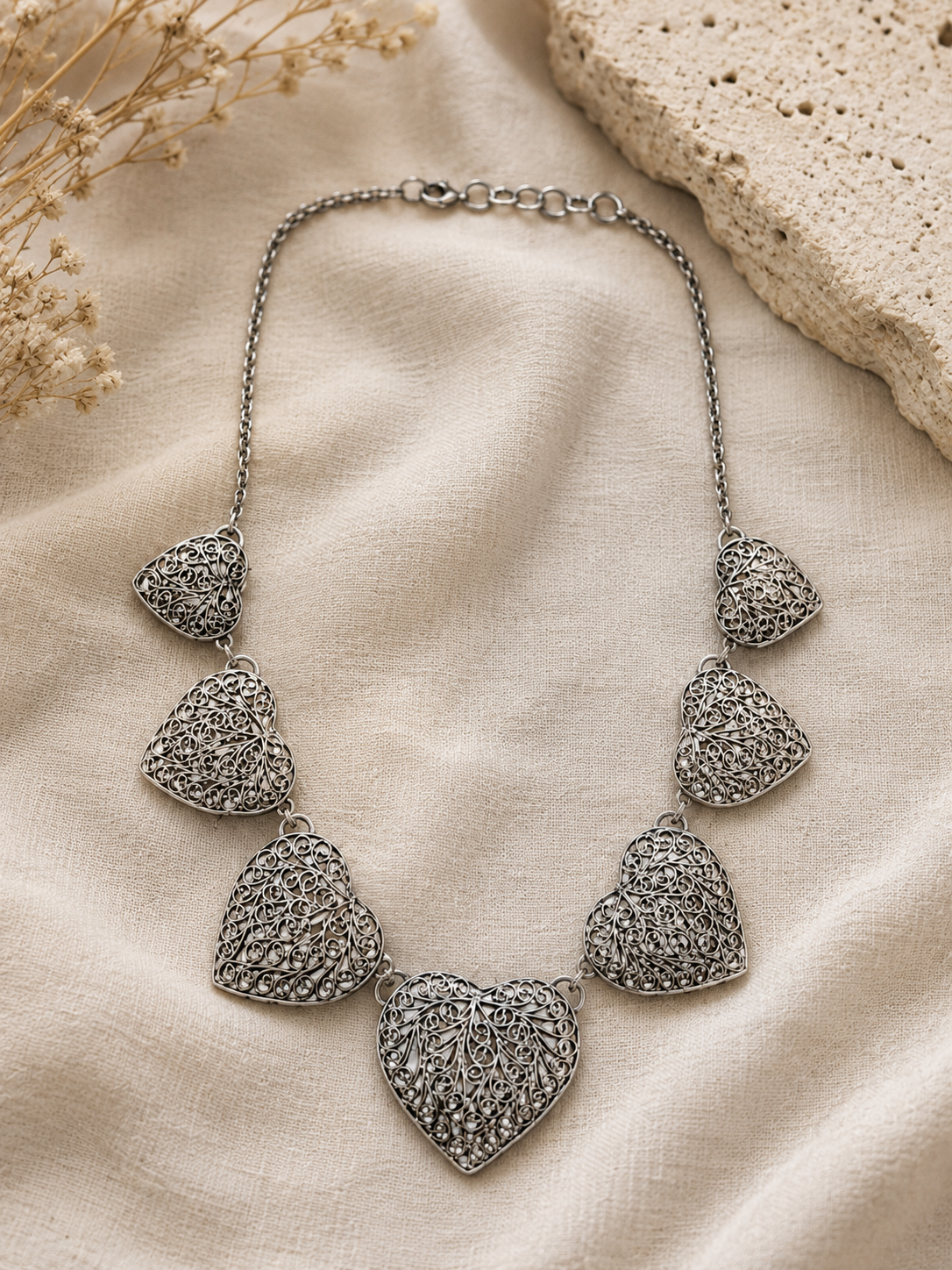 Silver-Plated Filigree Heart Necklace